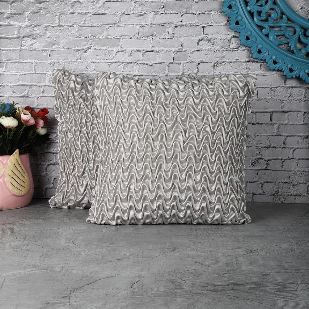 Silver Grey Satin Cushion Cover | Contemporary Textured Design | 40x40cm-0