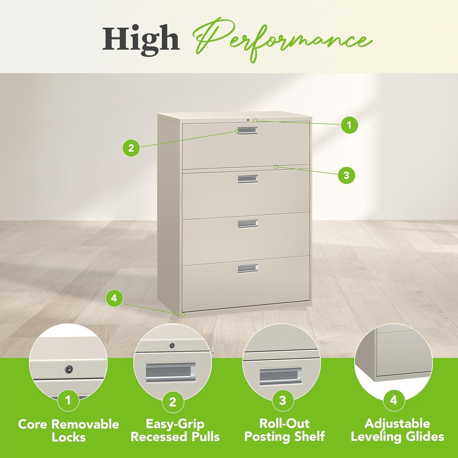 4 Drawer Lateral File Cabinet With Lock Light Gray