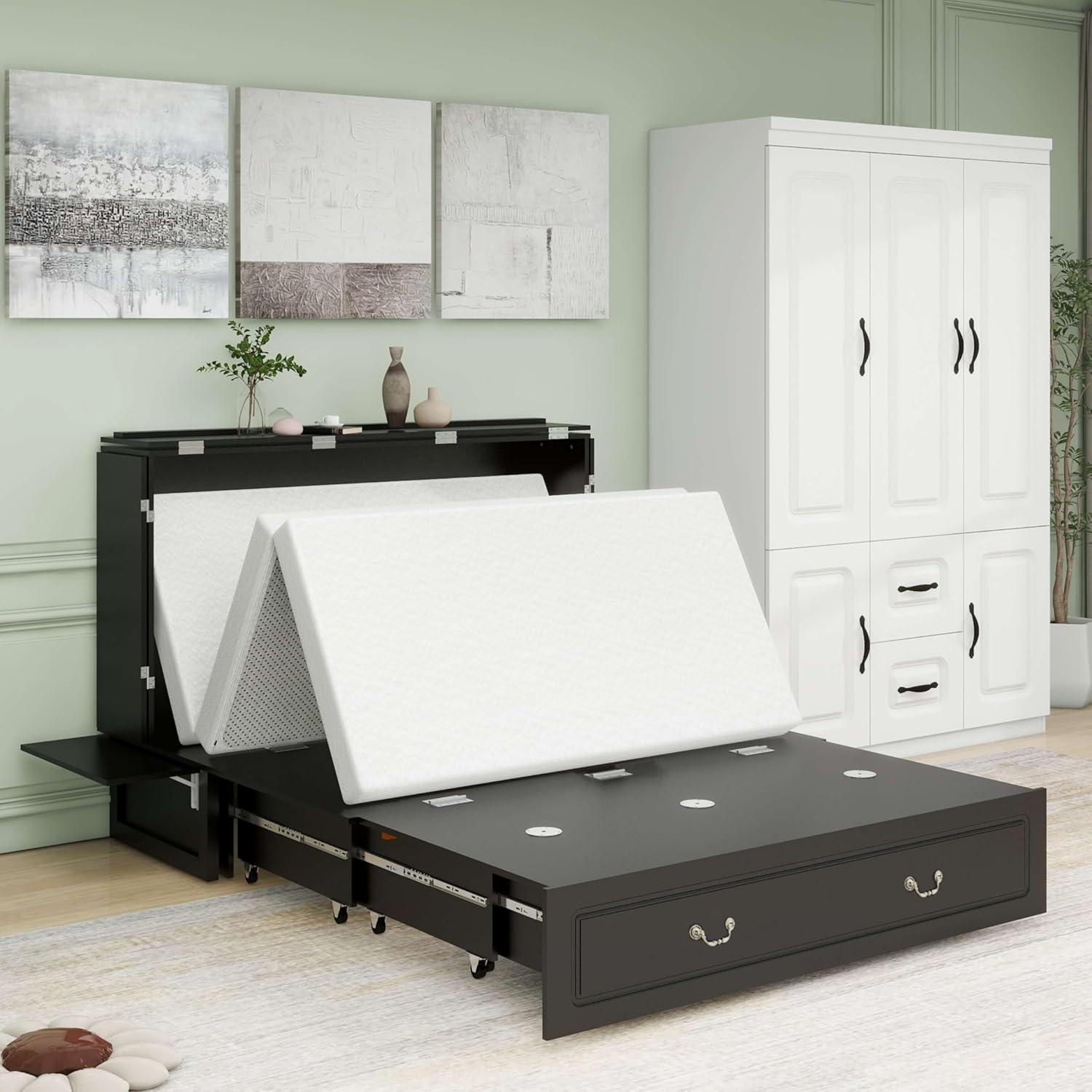 Queen Murphy Bed Cabinet with Storage & USB Ports - PRHOMZ