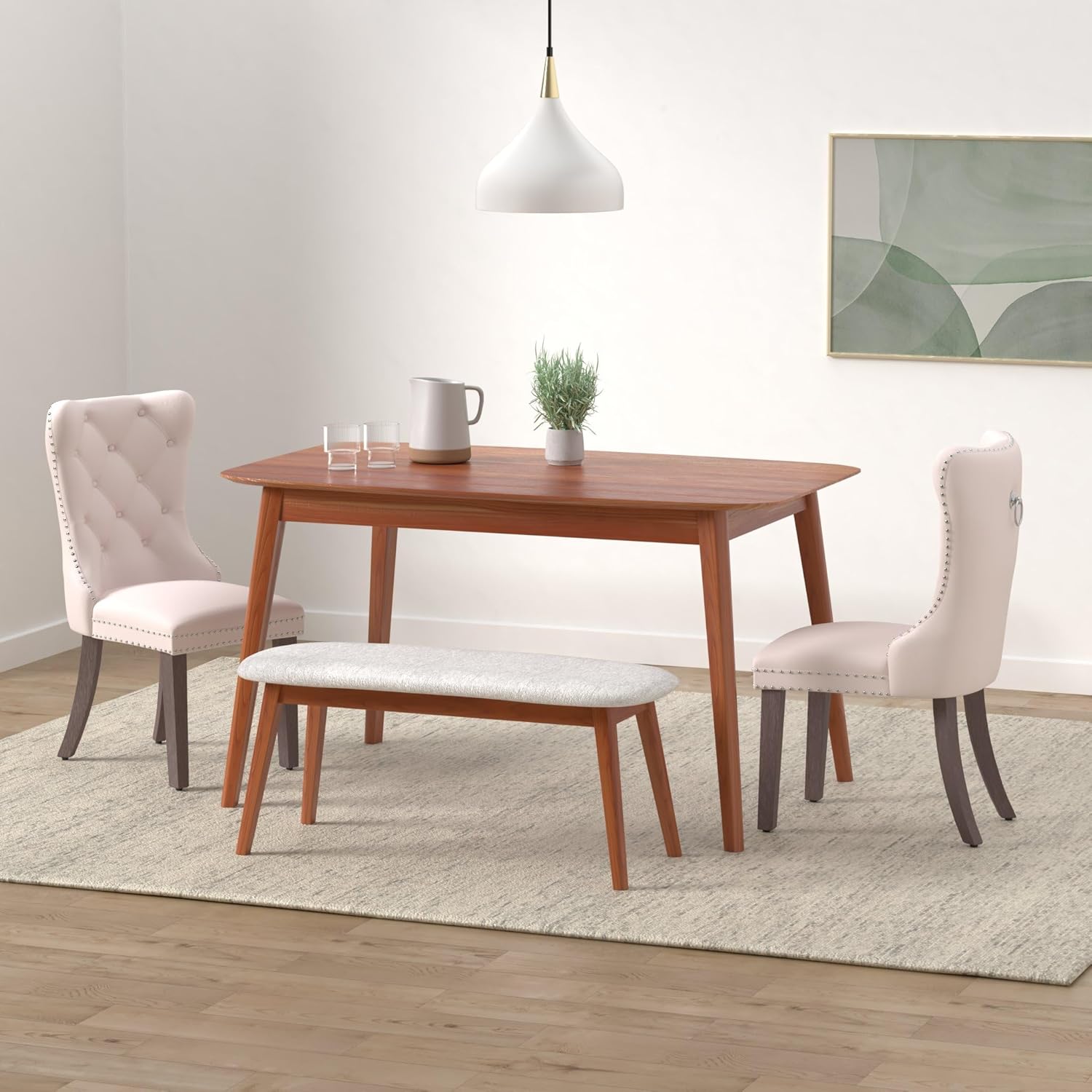 Beige Velvet Tufted Dining Chairs With Nailhead Trim Set Of 6