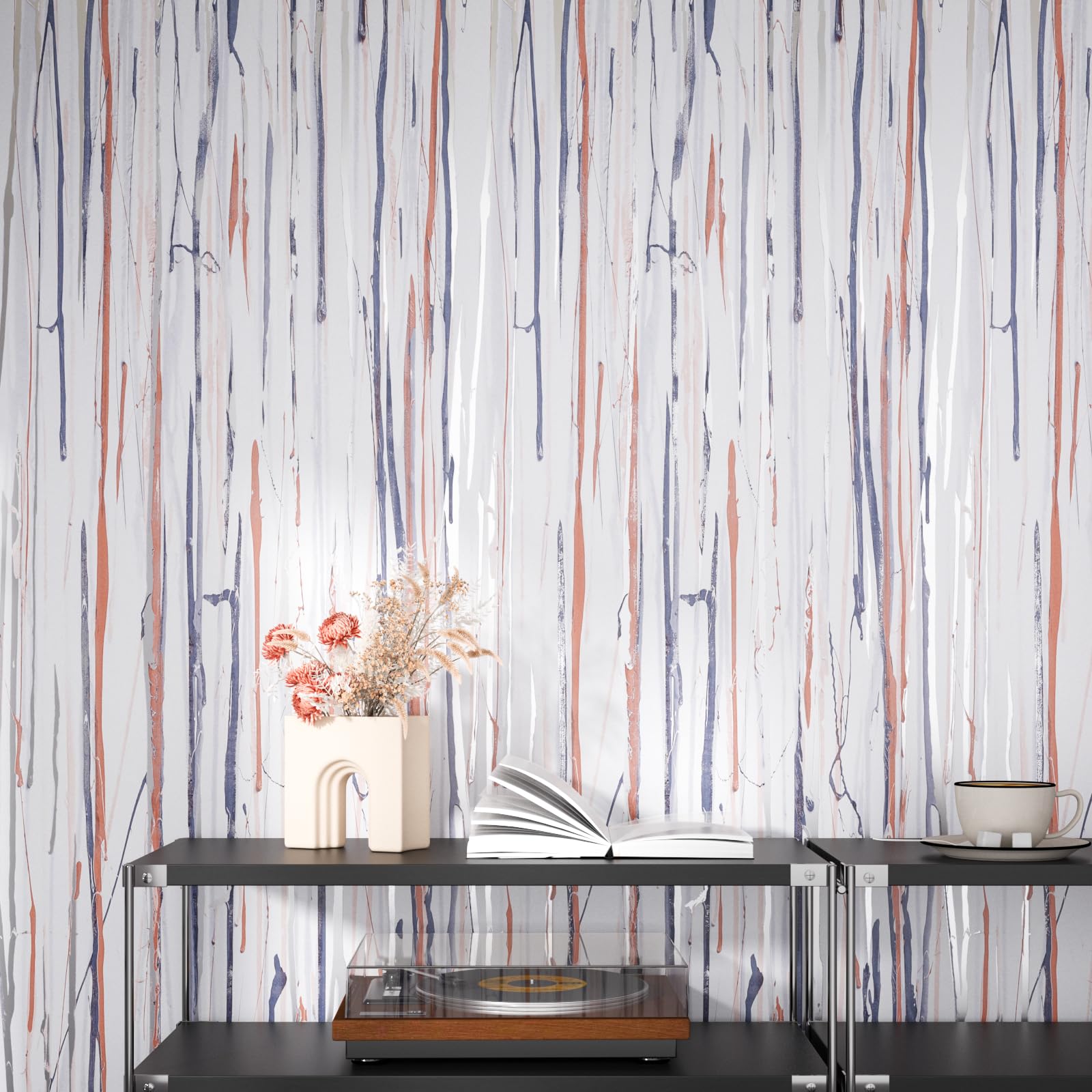 FANCYEASY Grey Grasscloth Peel & Stick Wallpaper 15.7x118in Rustic Vinyl