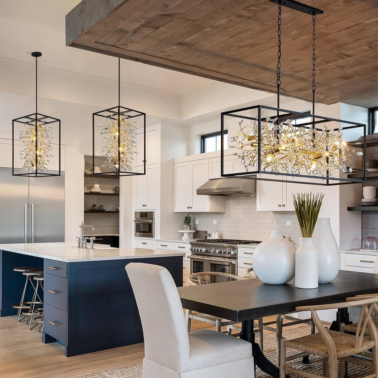 Black Gold Crystalline Rectangular Chandelier 38.5 Inch-1