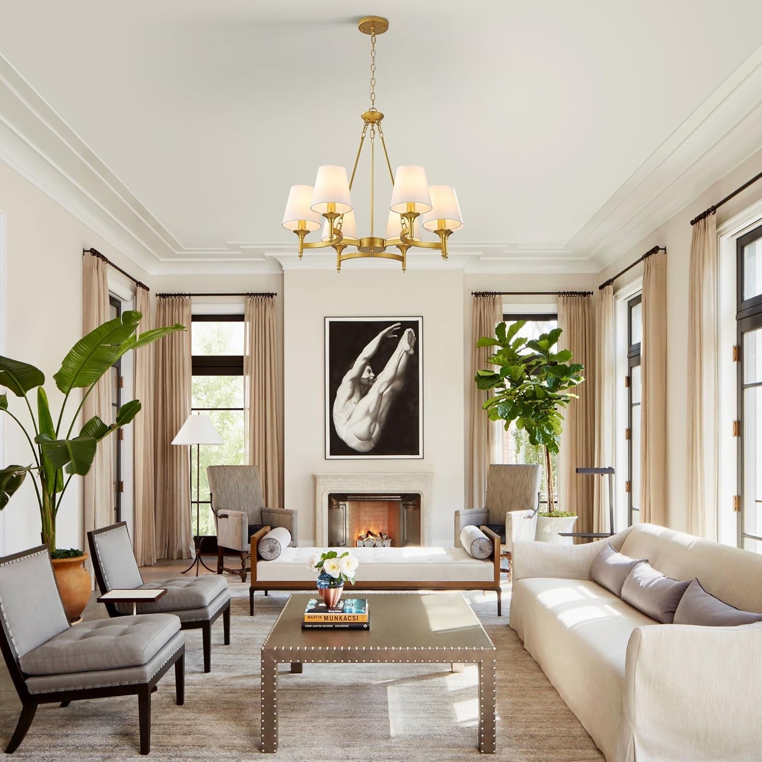 Gold Farmhouse Chandelier Six Light Fixture Dining-3