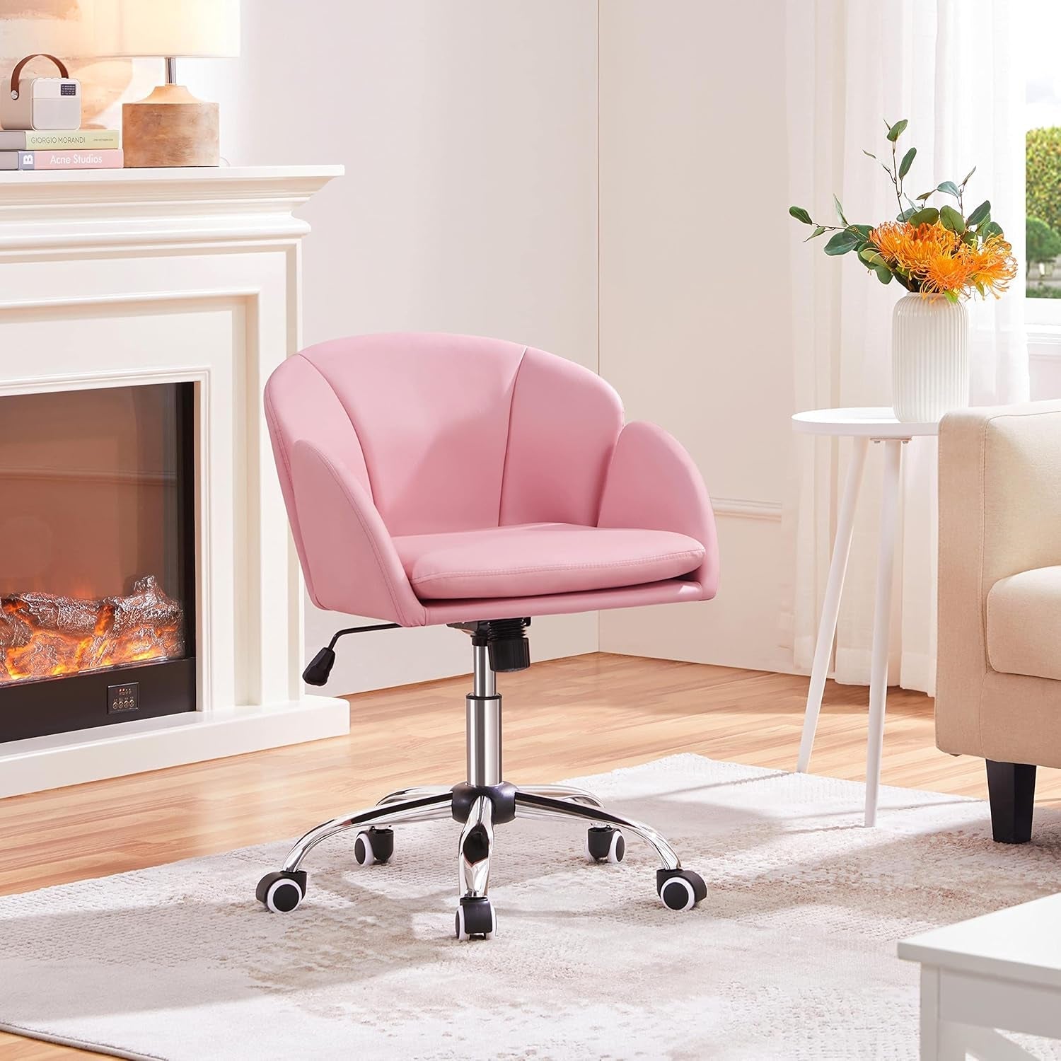Pink Petal Desk Chair Swivel Upholstered Office Chair