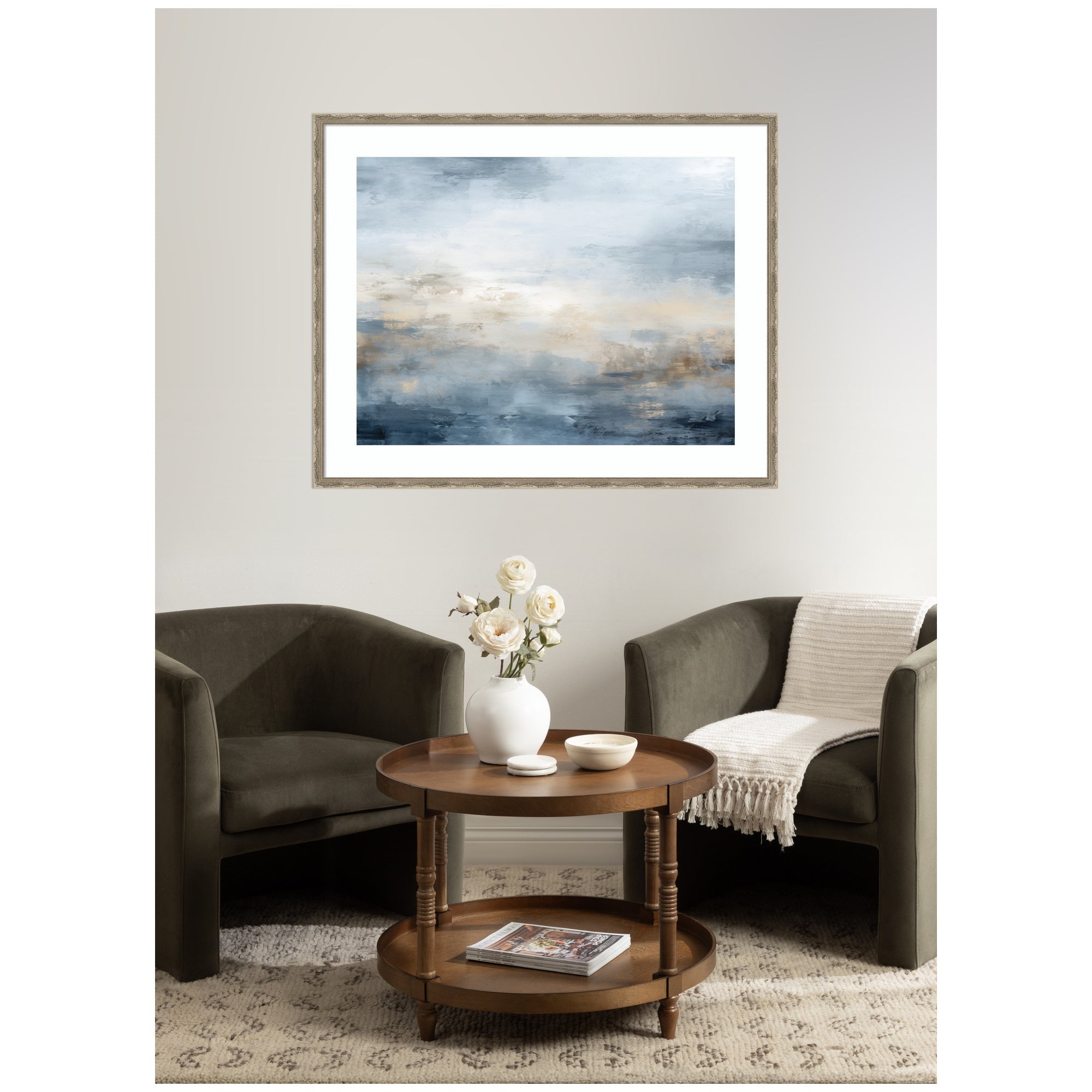 Framed Art Tonal Abstract Oceanic Nautical Serenity Blue Horizontal by The Creative Bunch Studio