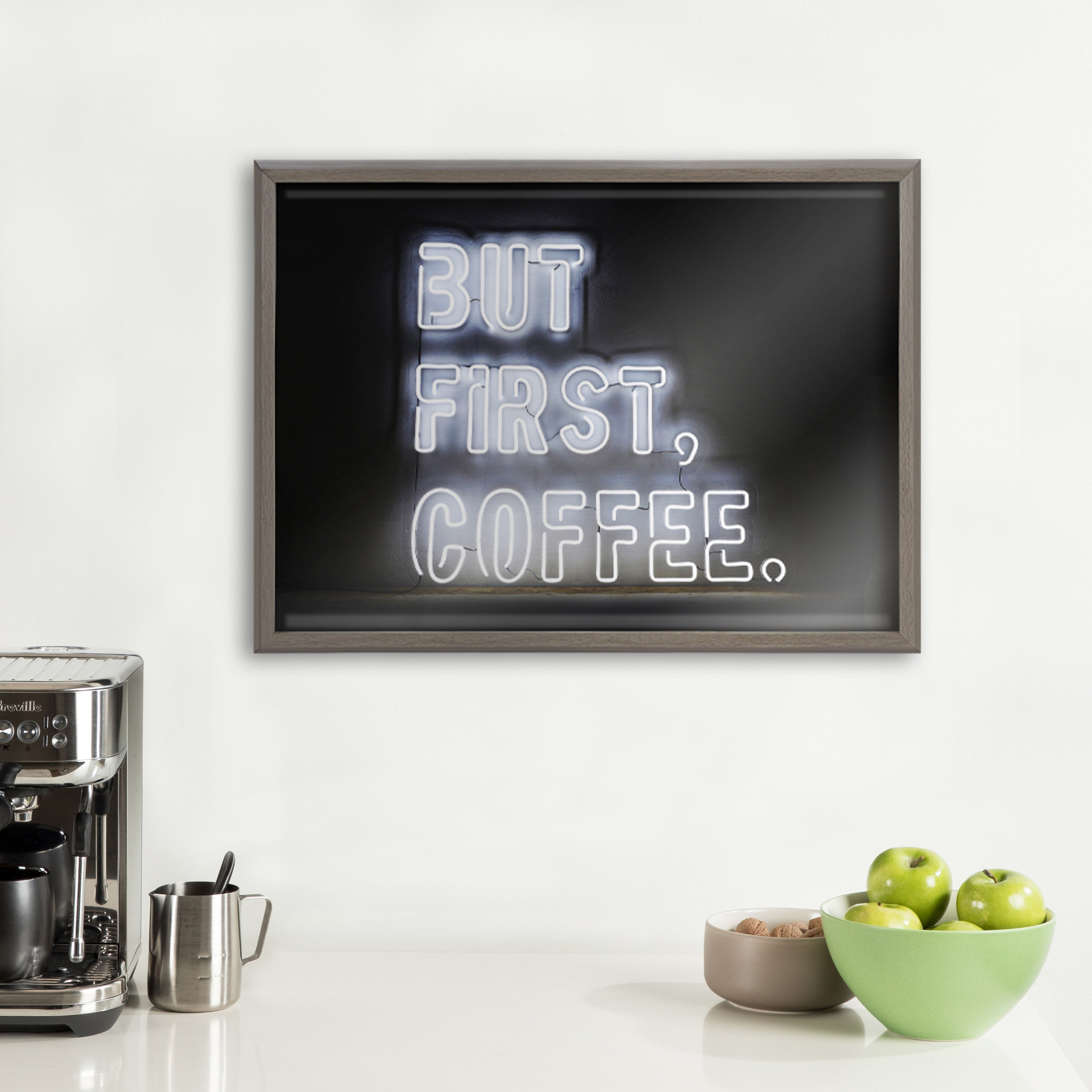 Blake But First Coffee Neon Sign Framed Printed Glass by The Creative Bunch Studio