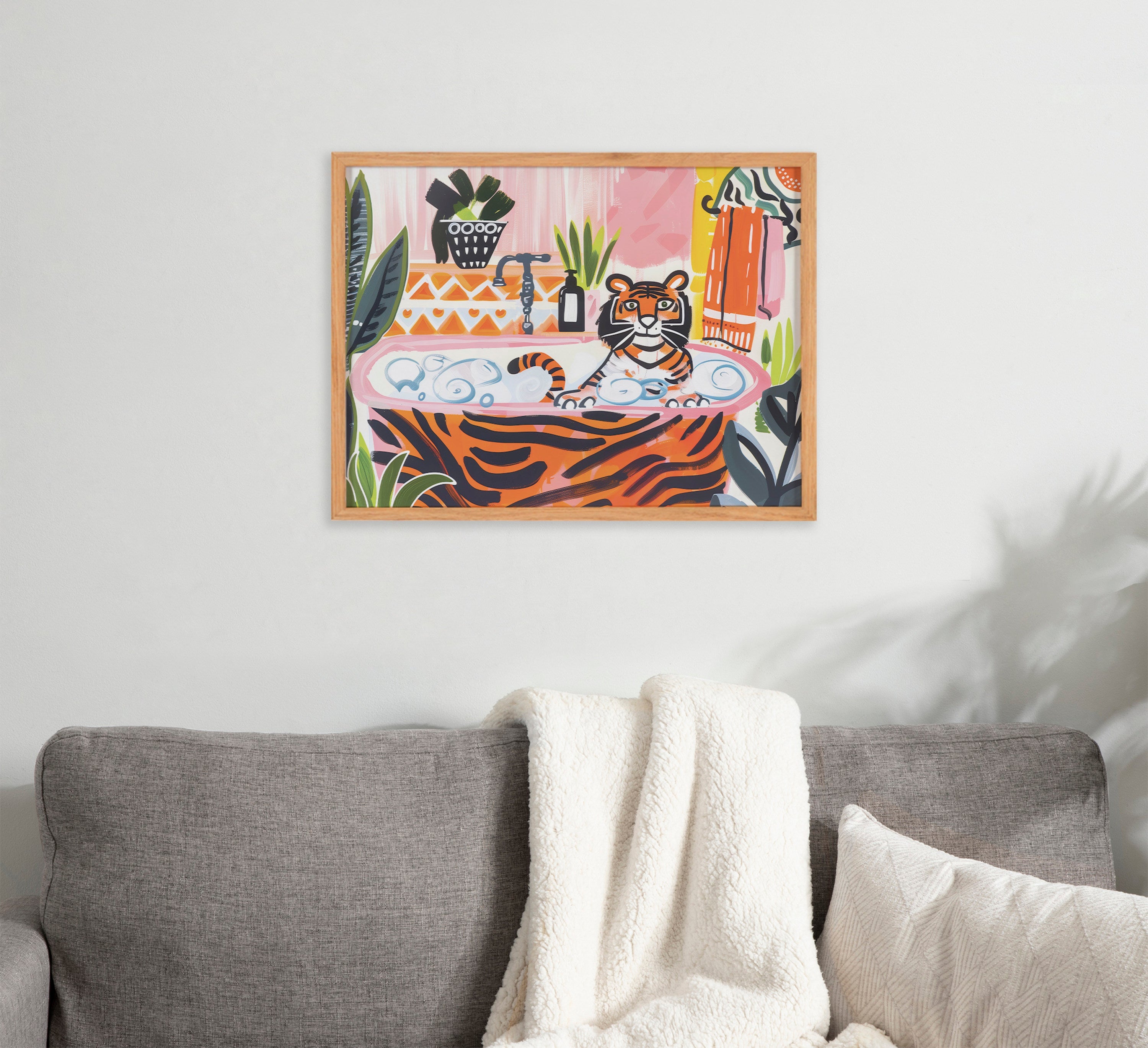 Gallery Bold Maximalist Tiger in Bubble Bath Print by The Creative Bunch Studio