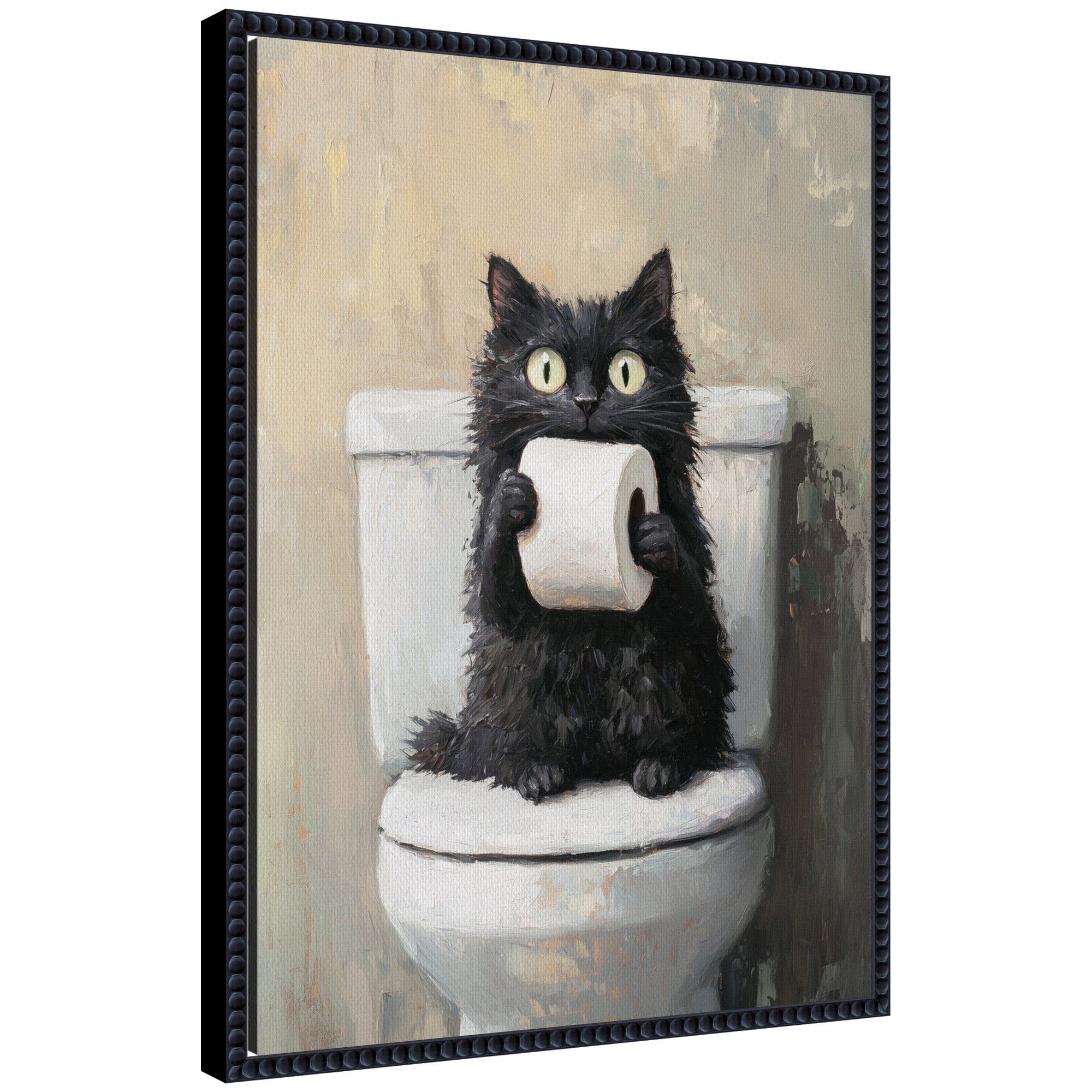 Sylvie Funny Black Cat Toilet Paper Roll Toilet Bathroom Art Framed Canvas by The Creative Bunch Studio
