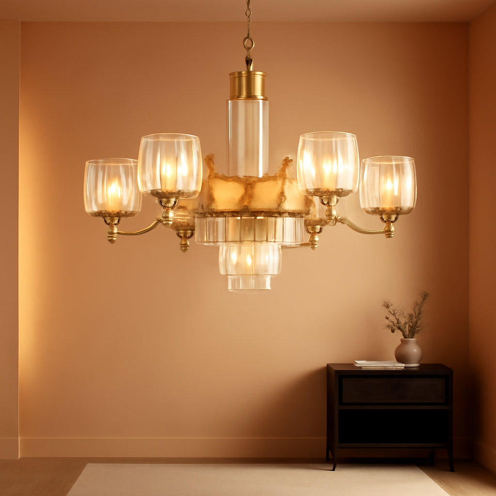 Seven Light Crystal Chandelier Gold Finish Ceiling Fixture-0