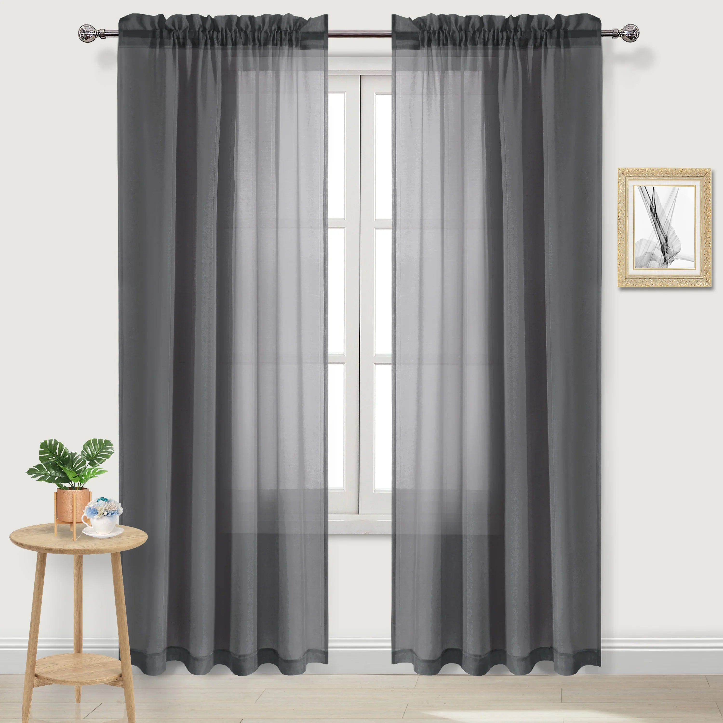 DWCN Rod Pocket Sheer Curtains, Set of 2 Panels-7