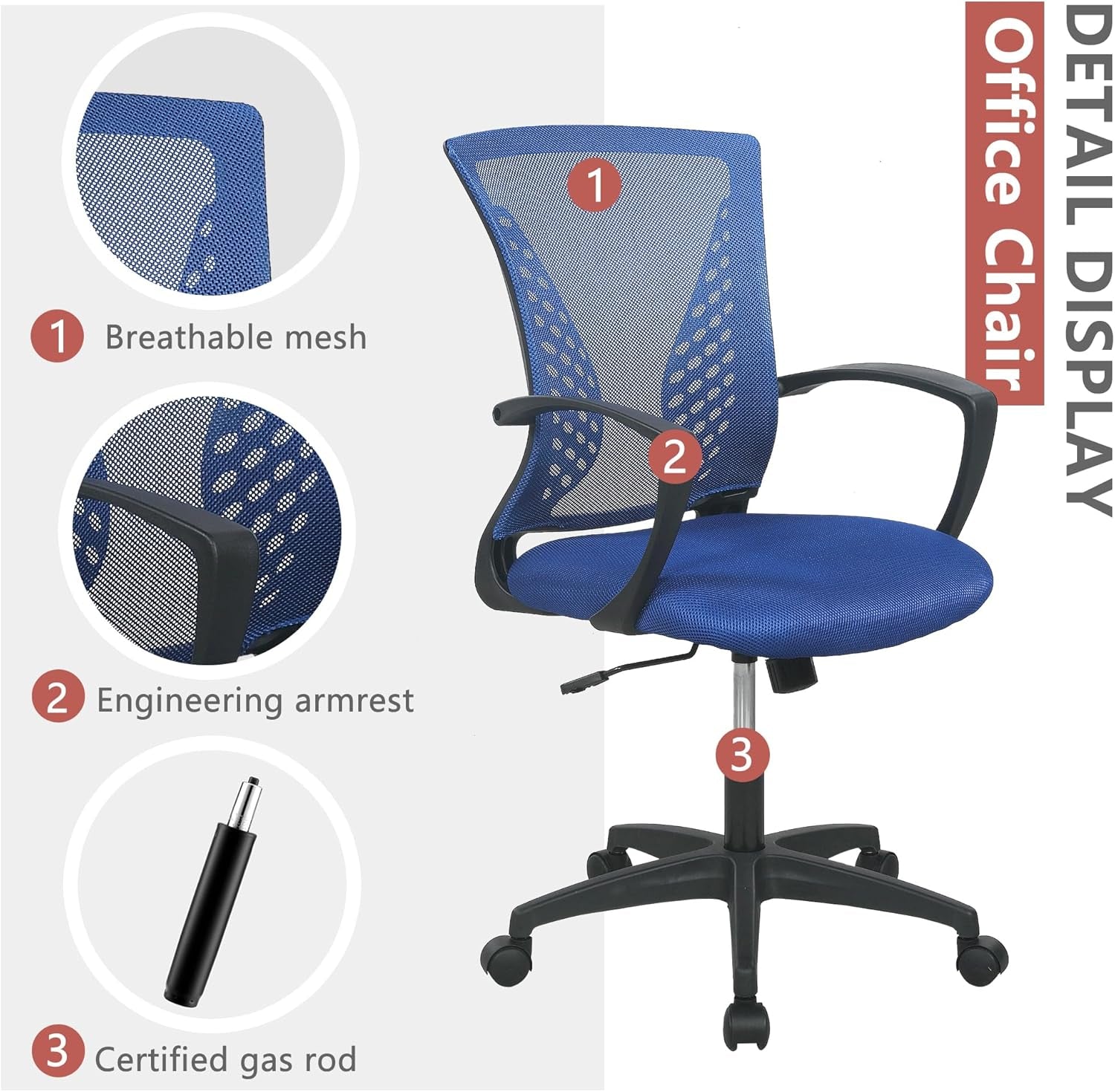 Blue Ergonomic Mesh Back Gaming Chair With Lumbar Support