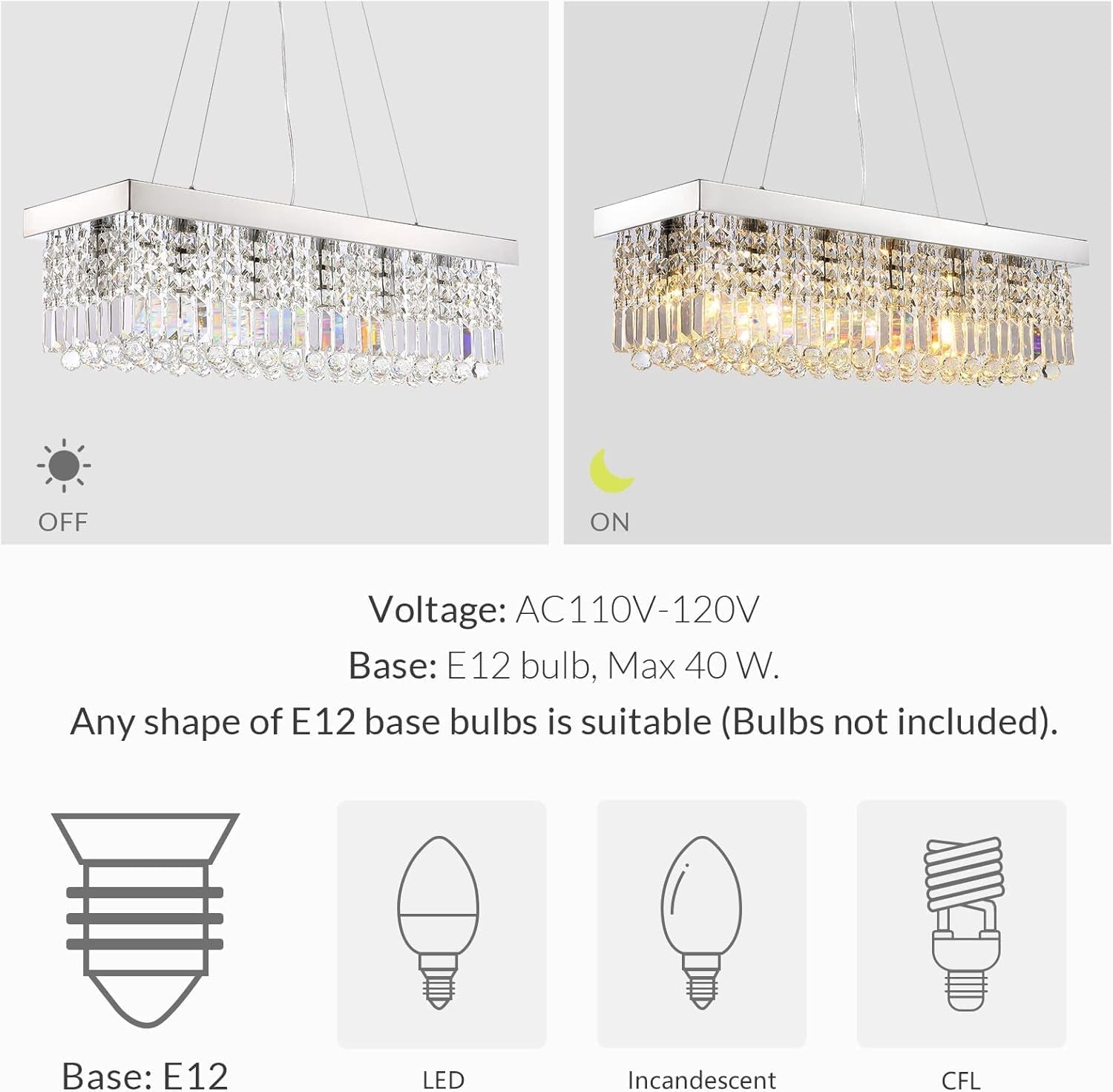Rectangular Crystal Chandelier Thirty One Point Five Inch Dining Room-4