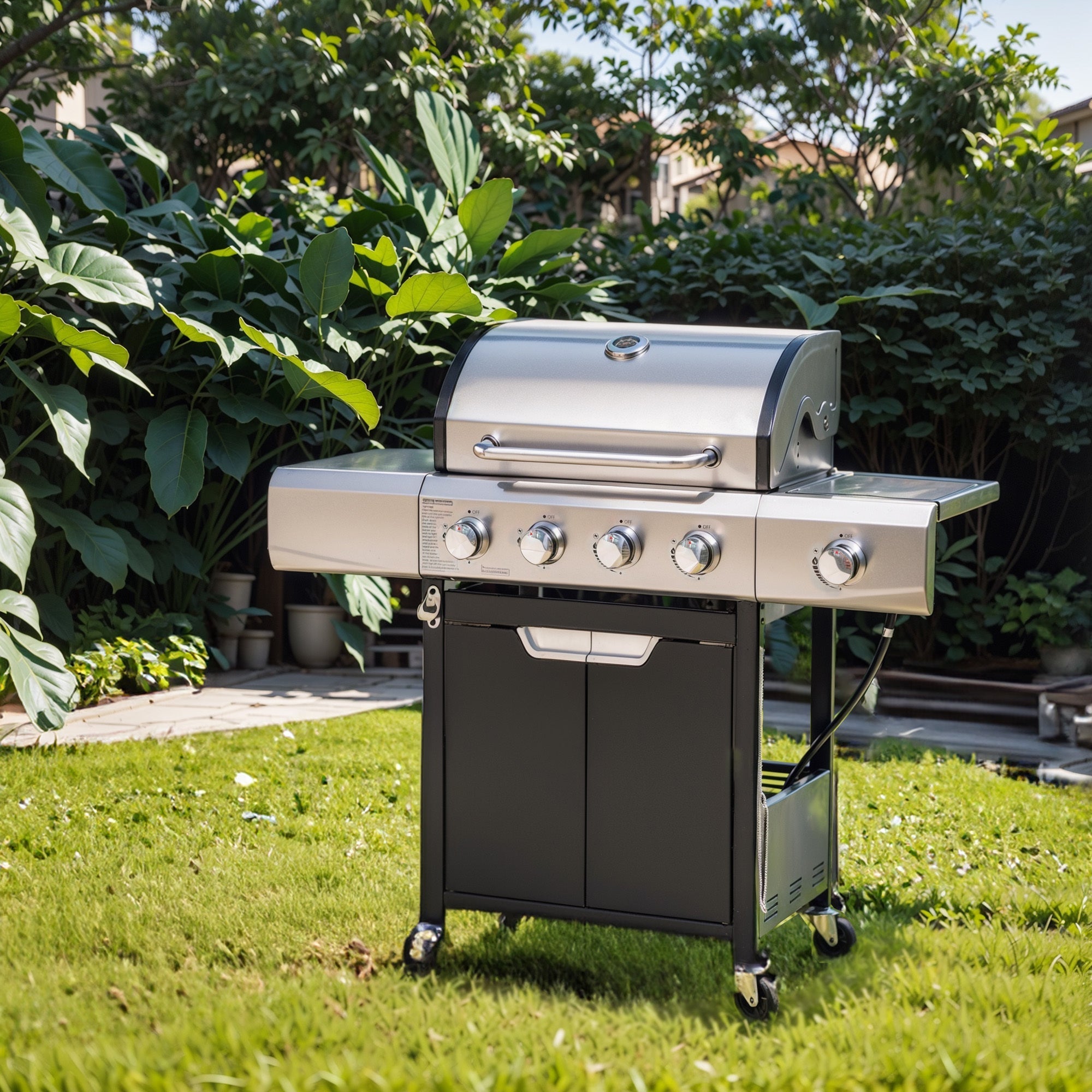 Propane Grill 4 Burner Stainless Steel Gas Grill with Side Burner