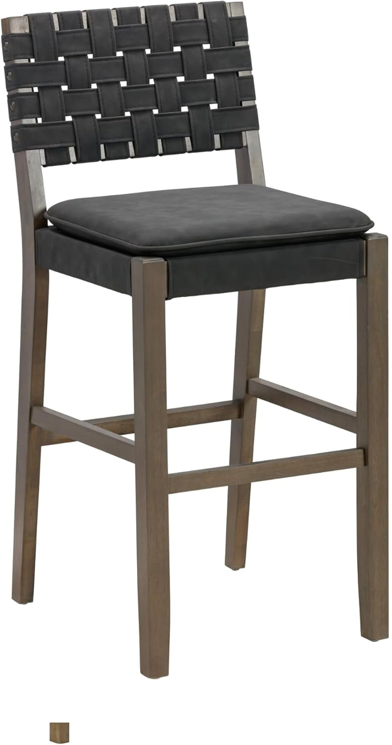 Cohen Mid Century Bar Stool 29 Inch Wood Black Faux Leather