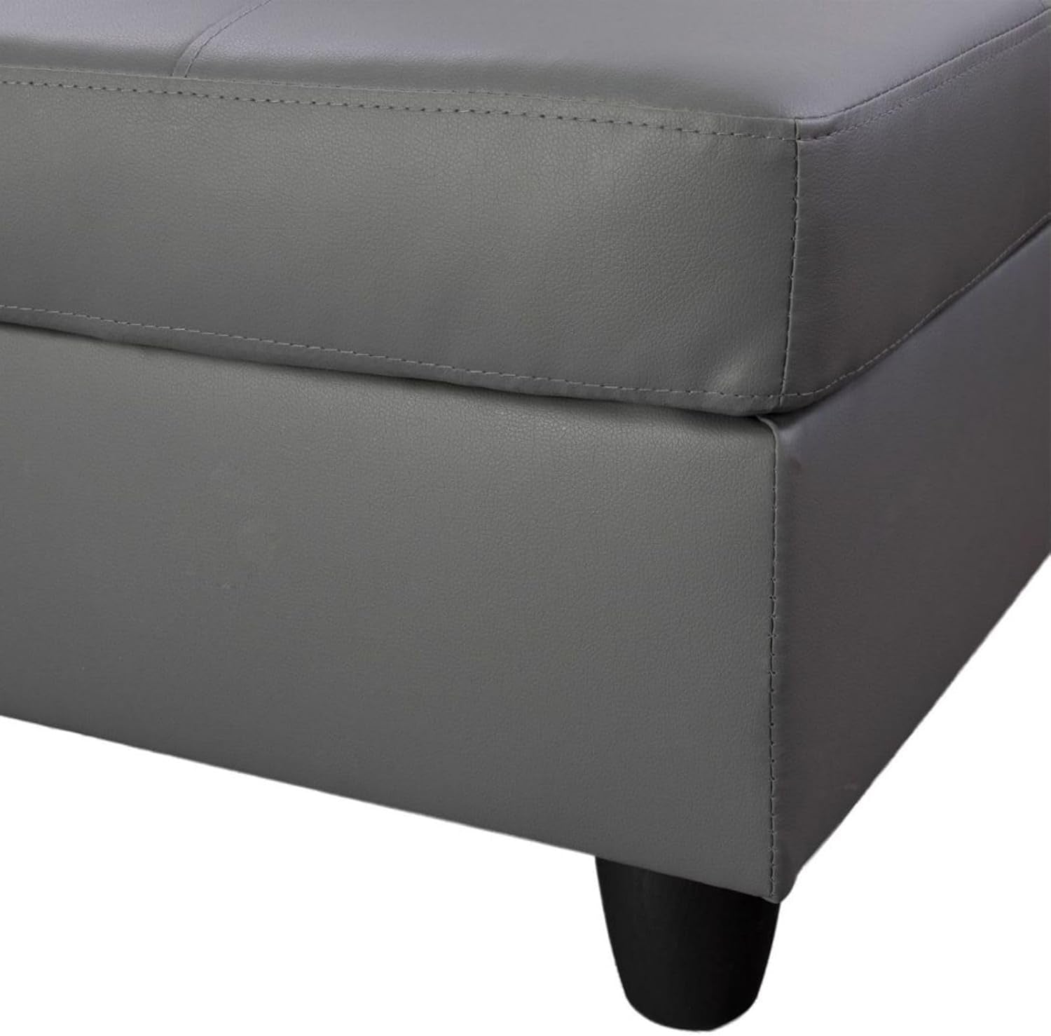 Dark Grey L Shaped PU Leather Sofa With Storage Ottoman
