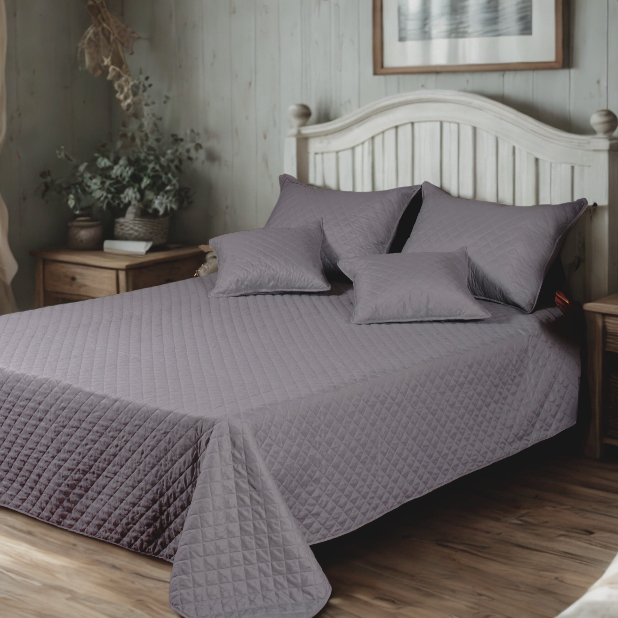 Tache Solid Light Gray Silver Diamond Stitch Bubble Quilted Bedspread Set (DXJ109038-2)
