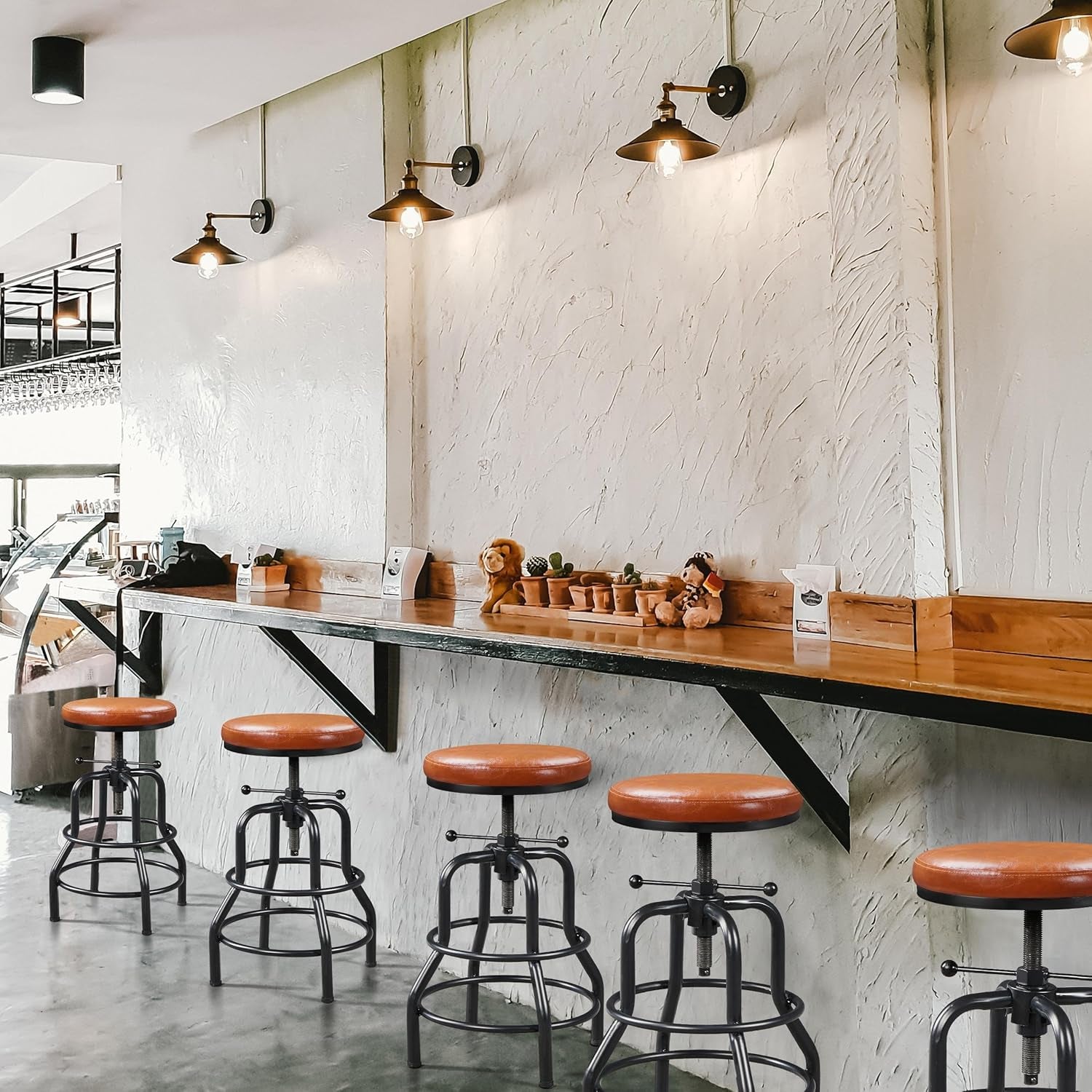 Light Brown Adjustable Metal Bar Stool 21.5-28 Inch Tall