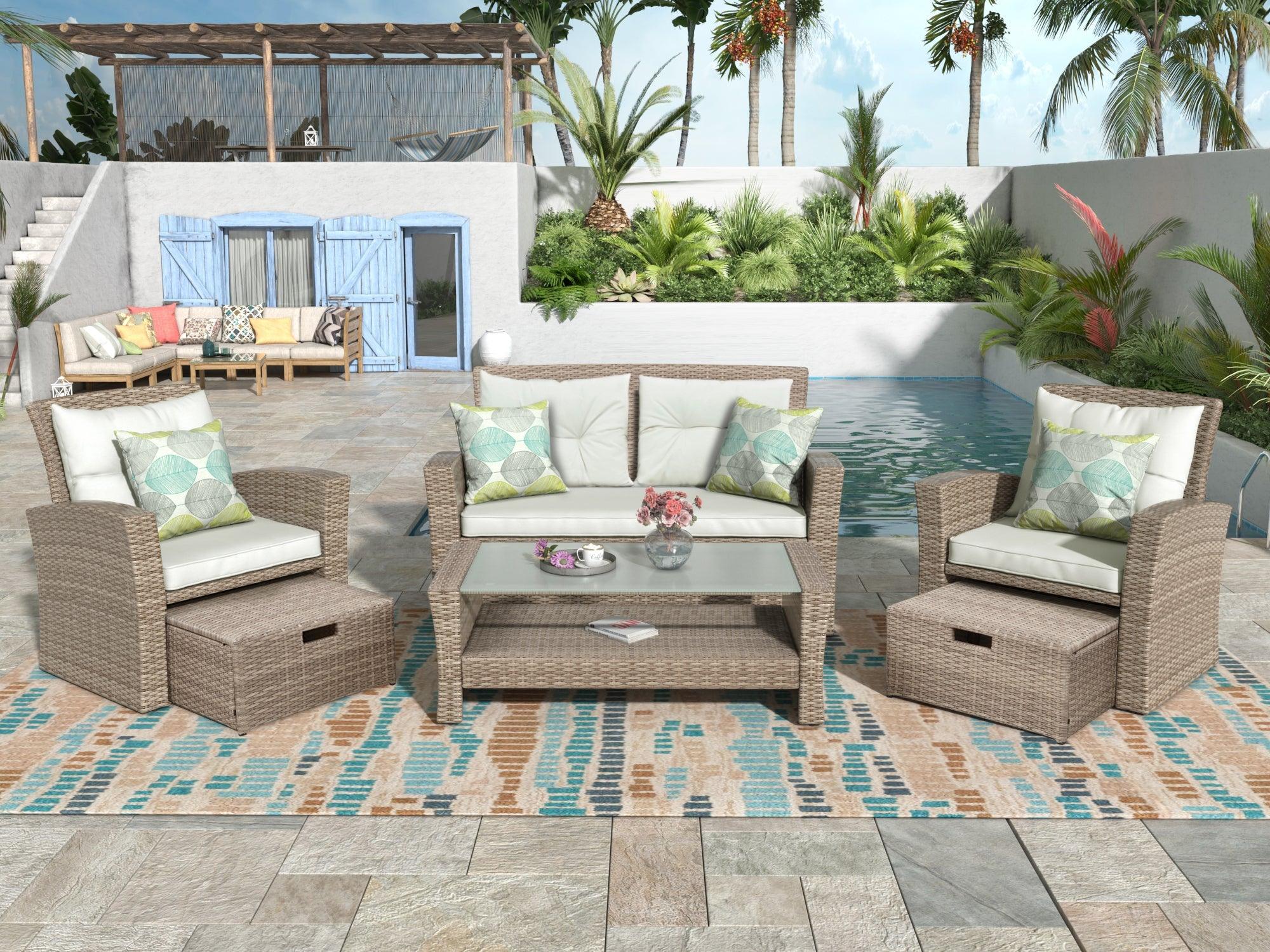 Set Of 4 Piece All Weather Wicker Patio Furniture - PRHOMZ