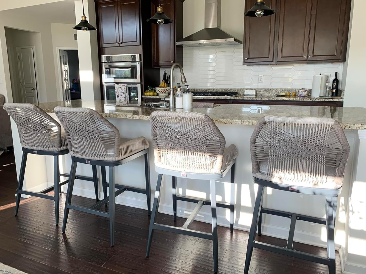 Counter Height Rattan Bar Stools Set Of 4 With Back