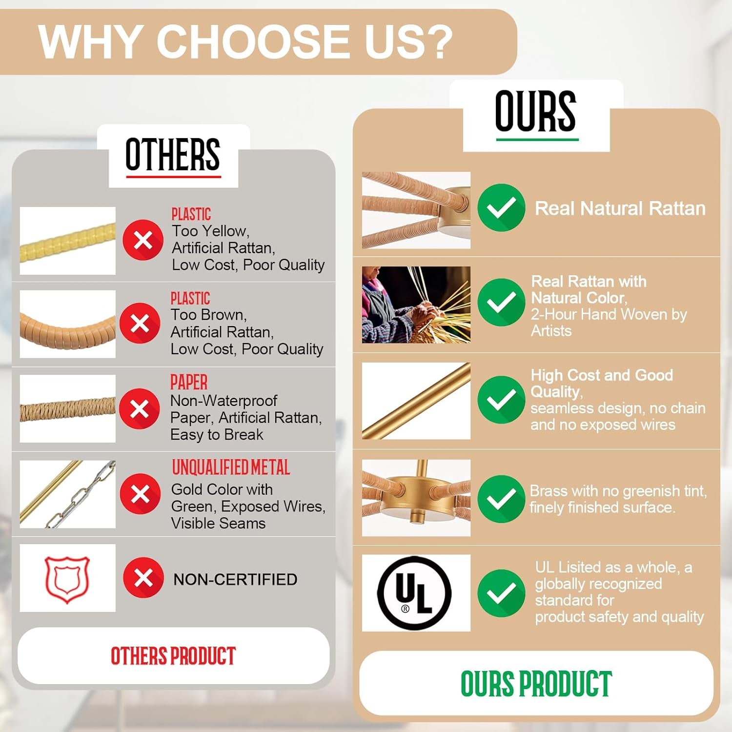 39Inch Boho Rattan Chandelier PendantLight 6 Lights-2