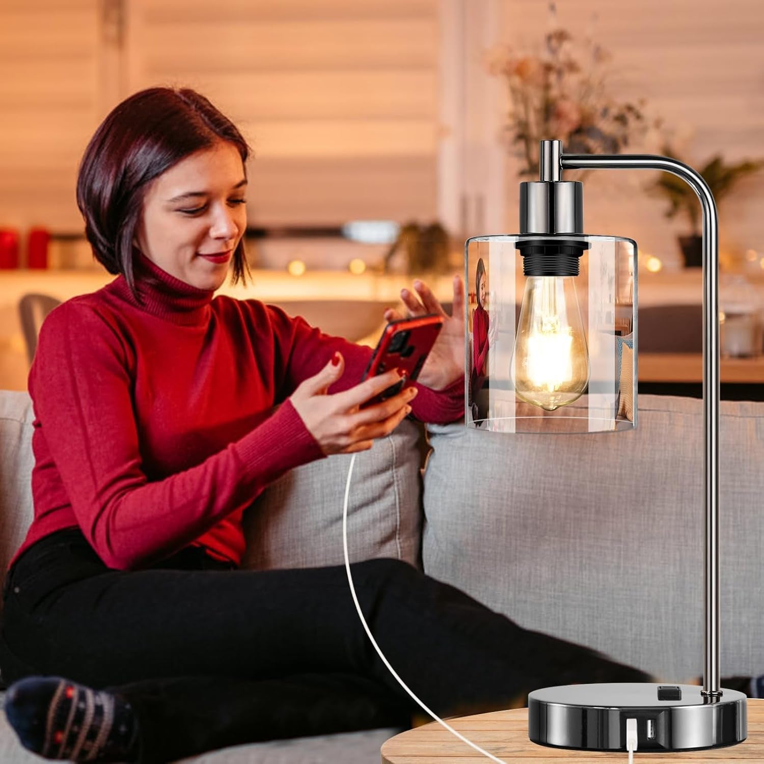 Industrial Table Lamps Black Nickel Touch Control Dimmable