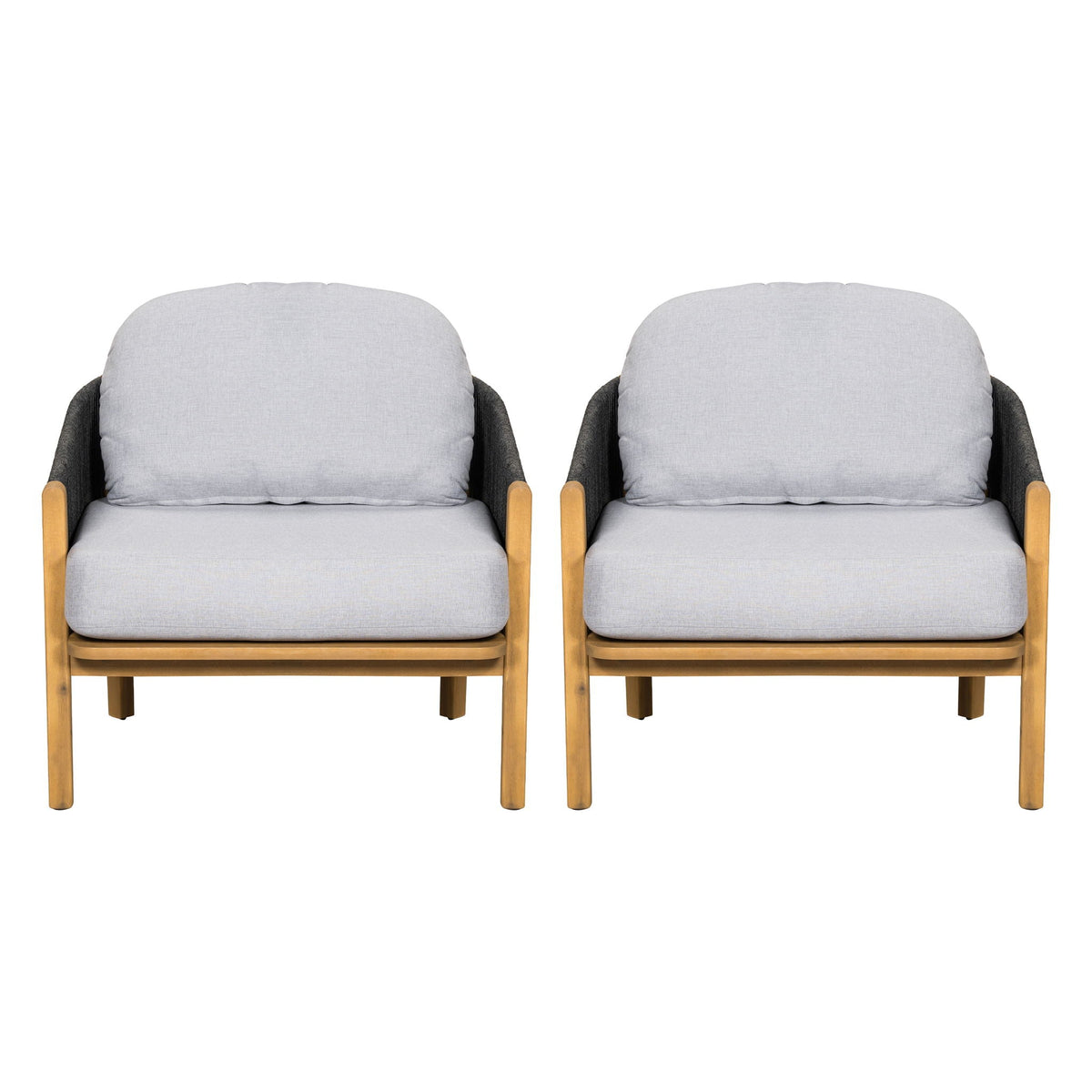 Grotta Outdoor Wood Club Chair Set of 2 with Woven Rope Detail - Gray or Beige
