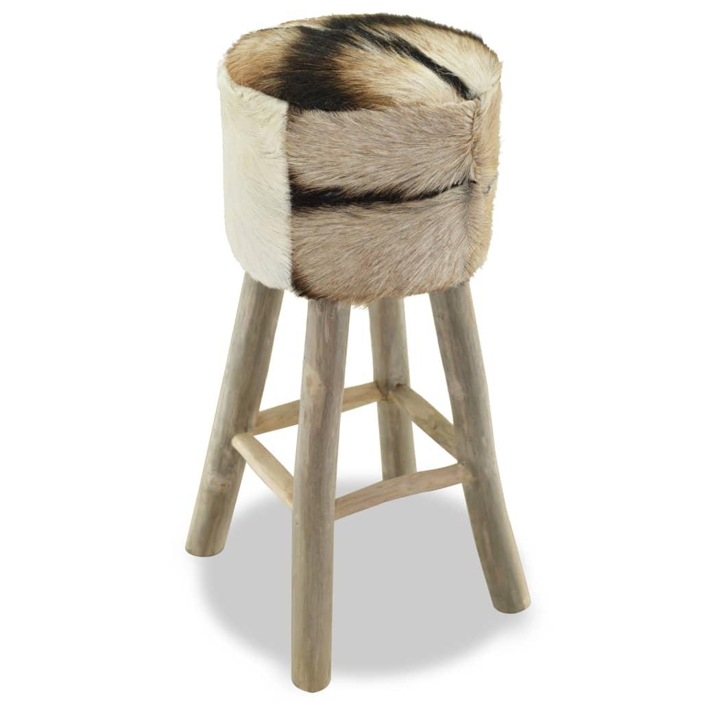vidaXL Bar Stool Real Leather and Solid Teak Wood - PRHOMZ