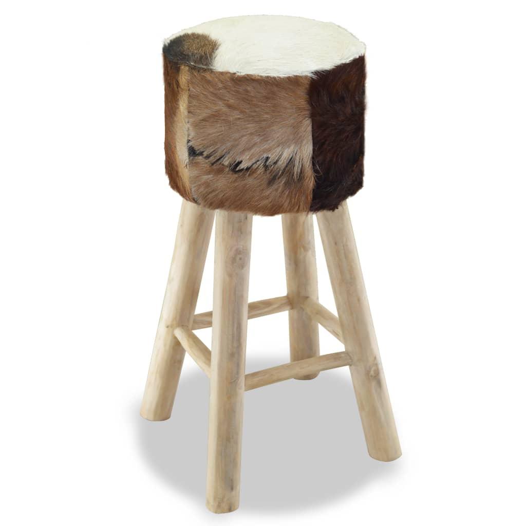 vidaXL Bar Stool Real Leather and Solid Teak Wood - PRHOMZ