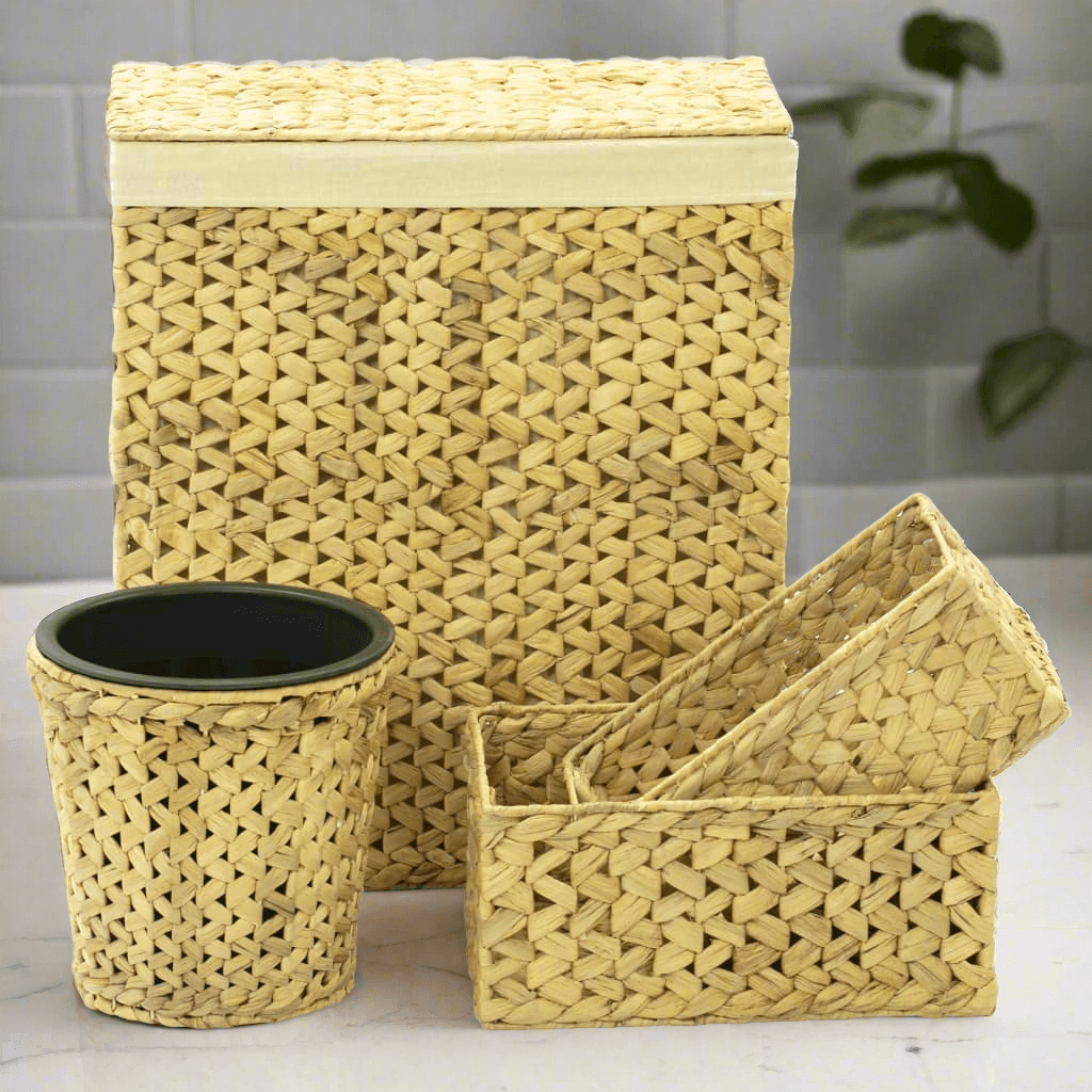 4-Piece Bathroom Set: Laundry Basket, Bins & Trash Can - PRHOMZ