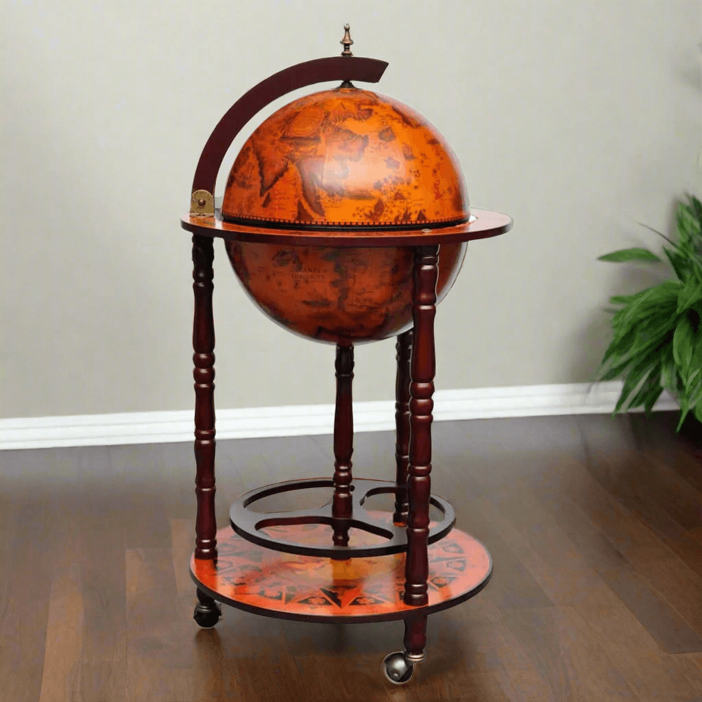 vidaXL Globe Bar Cart Globe Wine Bar Liquor Bar Cabinet Solid Eucalyptus Wood - PRHOMZ