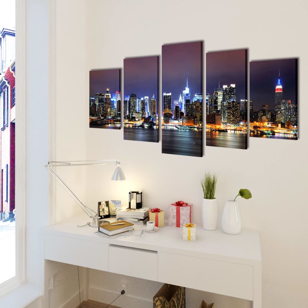 vidaXL Canvas Wall Print Set Colorful New York Skyline 79" x 39"-1