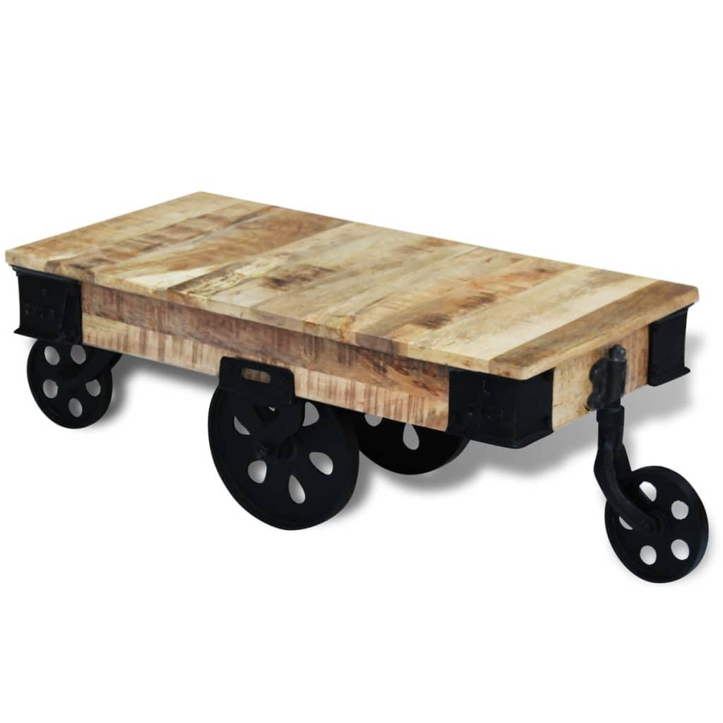 vidaXL Coffee Table End Table with Wheels Side Table Solid Wood Reclaimed - PRHOMZ