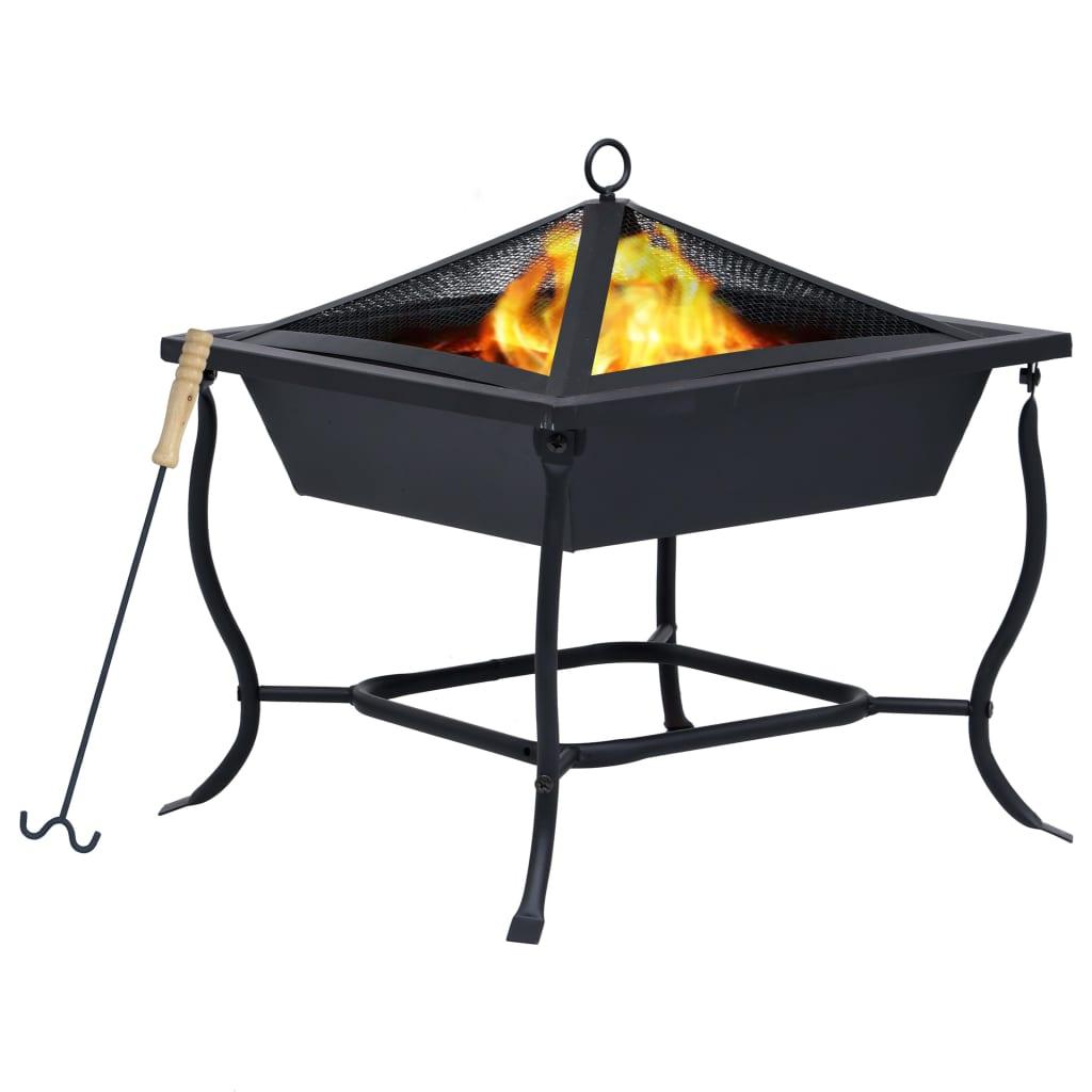 vidaXL Fire Pit Black 16.5"x16.5"x17.7" Steel - PRHOMZ