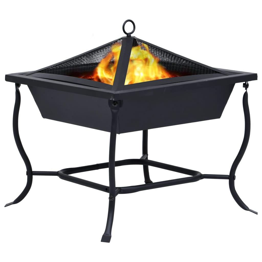 vidaXL Fire Pit Black 16.5"x16.5"x17.7" Steel - PRHOMZ