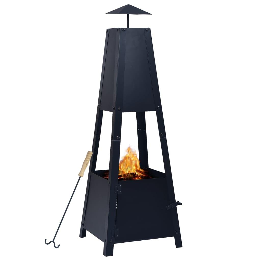 vidaXL Fire Pit Black 13.8"x13.8"x39" Steel - PRHOMZ