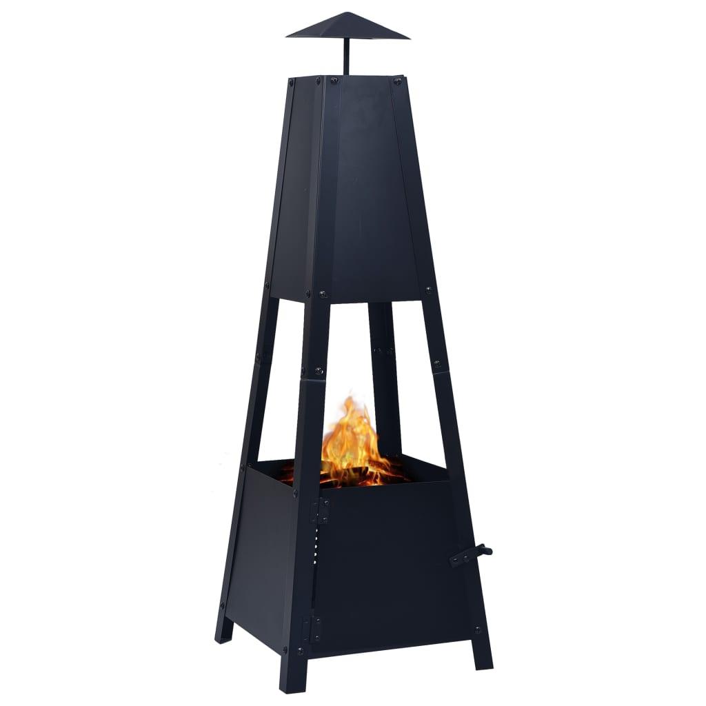 vidaXL Fire Pit Black 13.8"x13.8"x39" Steel - PRHOMZ