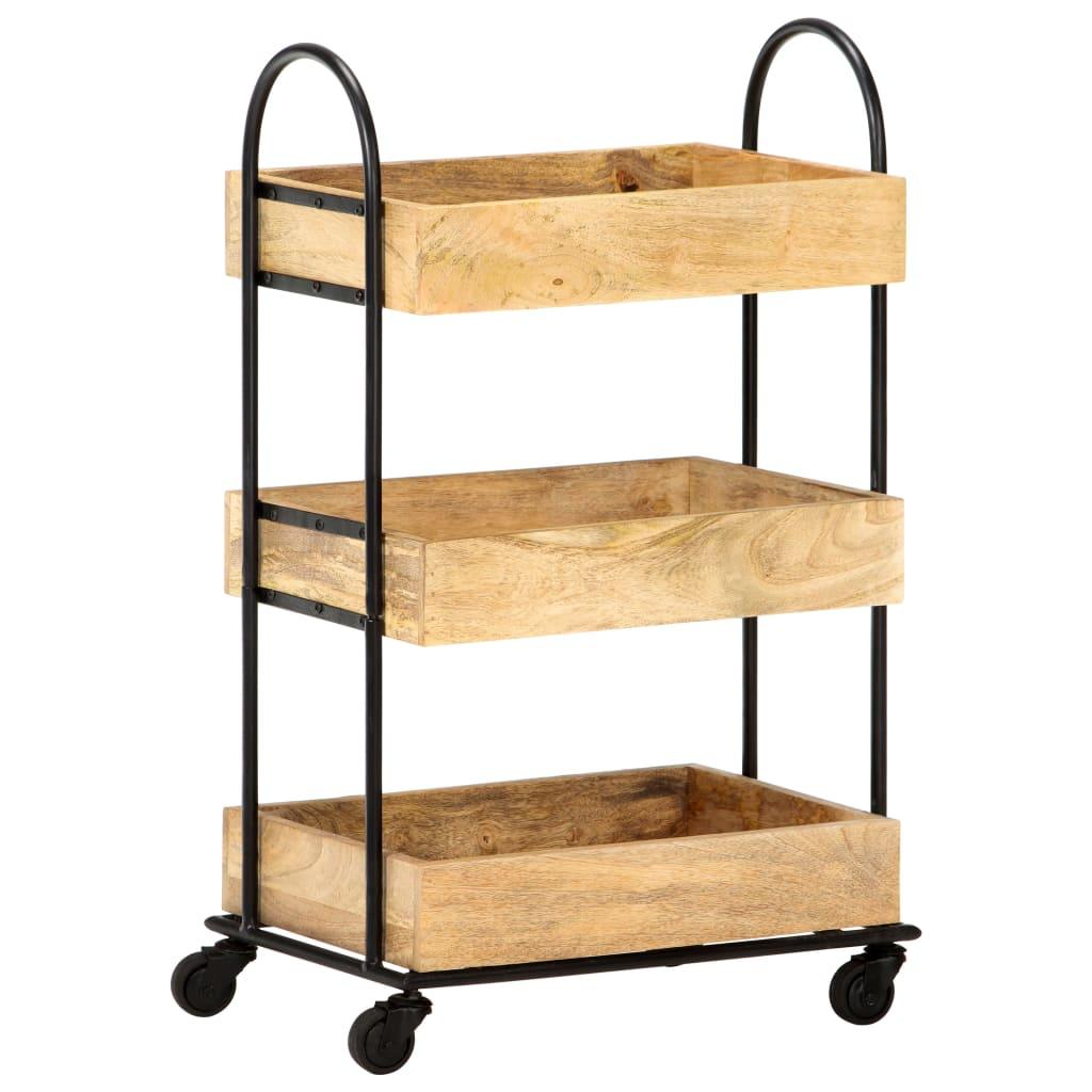 vidaXL 3-Tier Kitchen Trolley 18.1"x11.8"x29.9" Solid Mango Wood - PRHOMZ