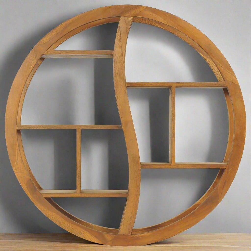 Yin Yang Wall Shelf – Solid Teak Wood Organizer for Living Room & Hallway - PRHOMZ