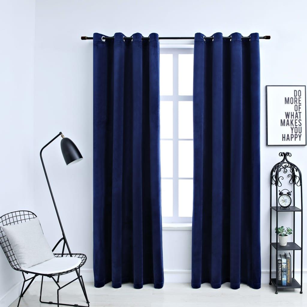 vidaXL Curtains 2 Pcs Roller Blackout Curtains Window Blinds with Rings Velvet - PRHOMZ