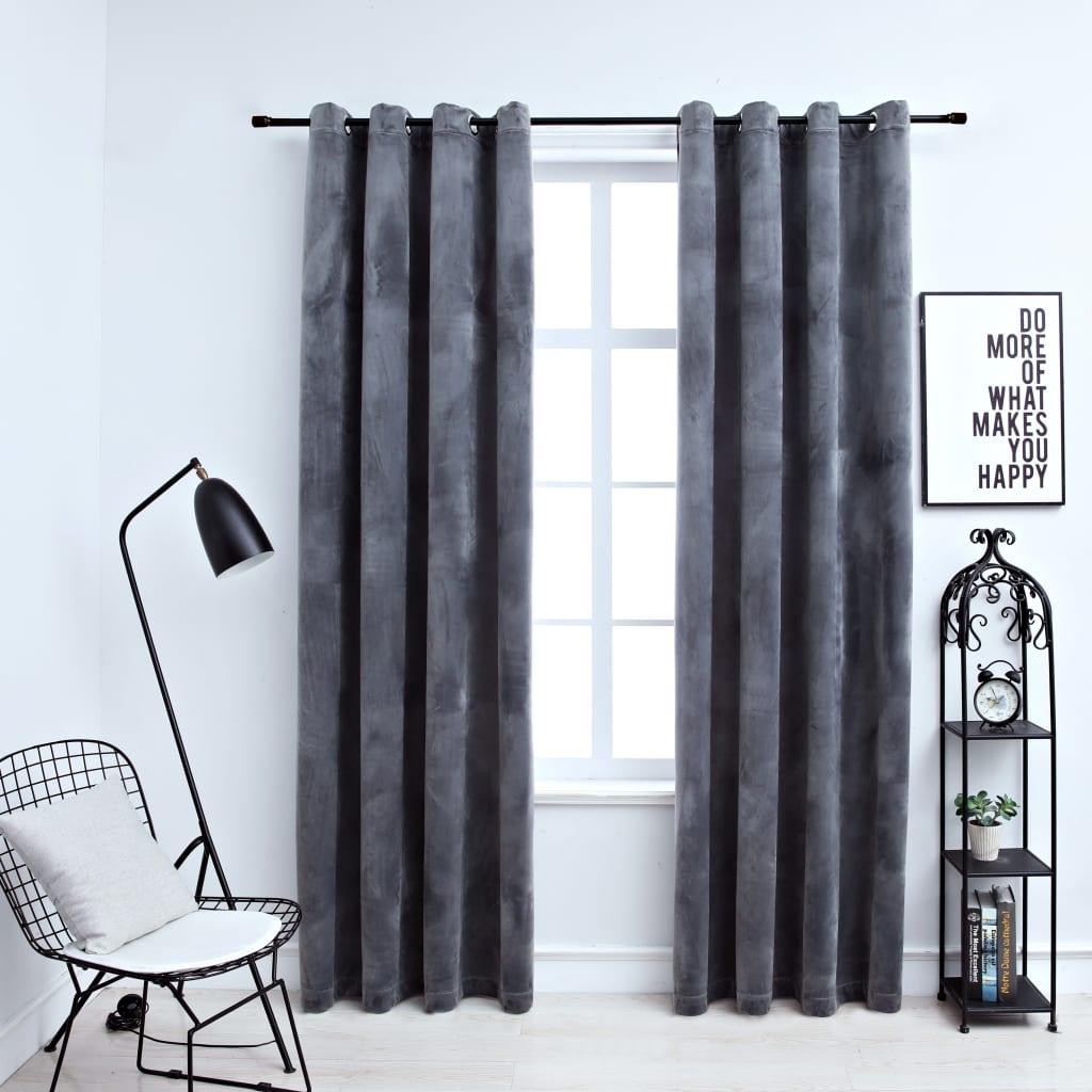 vidaXL Curtains 2 Pcs Roller Blackout Curtains Window Blinds with Rings Velvet - PRHOMZ
