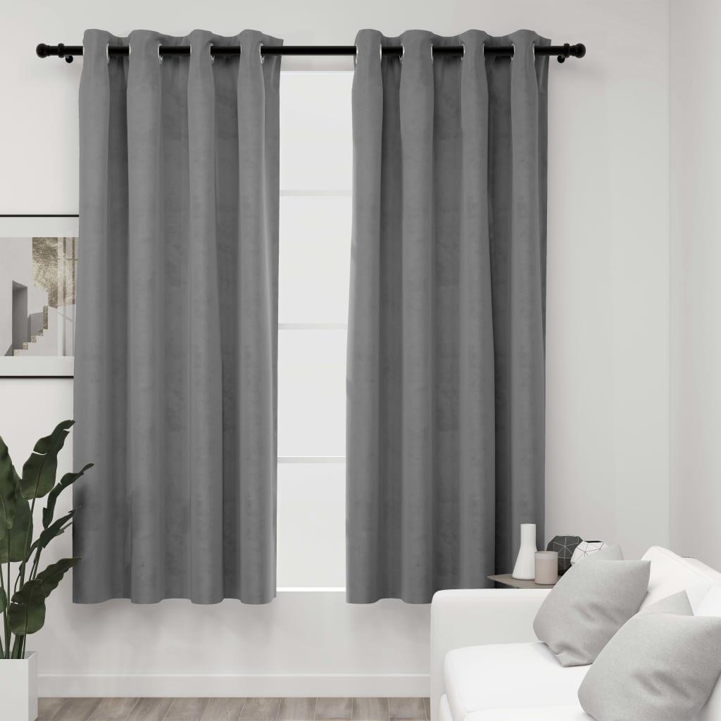 vidaXL Curtains 2 Pcs Roller Blackout Curtains Window Blinds with Rings Velvet - PRHOMZ
