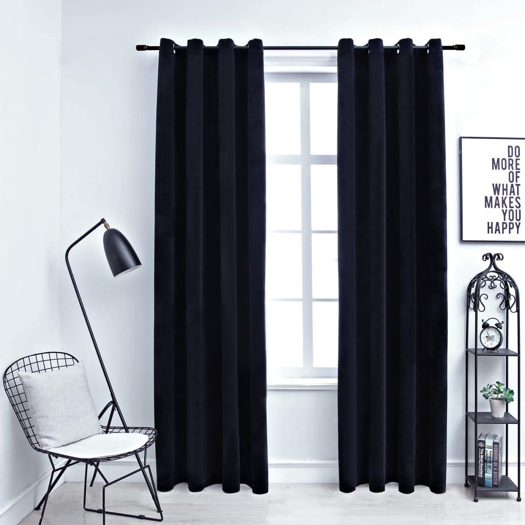 vidaXL Curtains 2 Pcs Roller Blackout Curtains Window Blinds with Rings Velvet - PRHOMZ