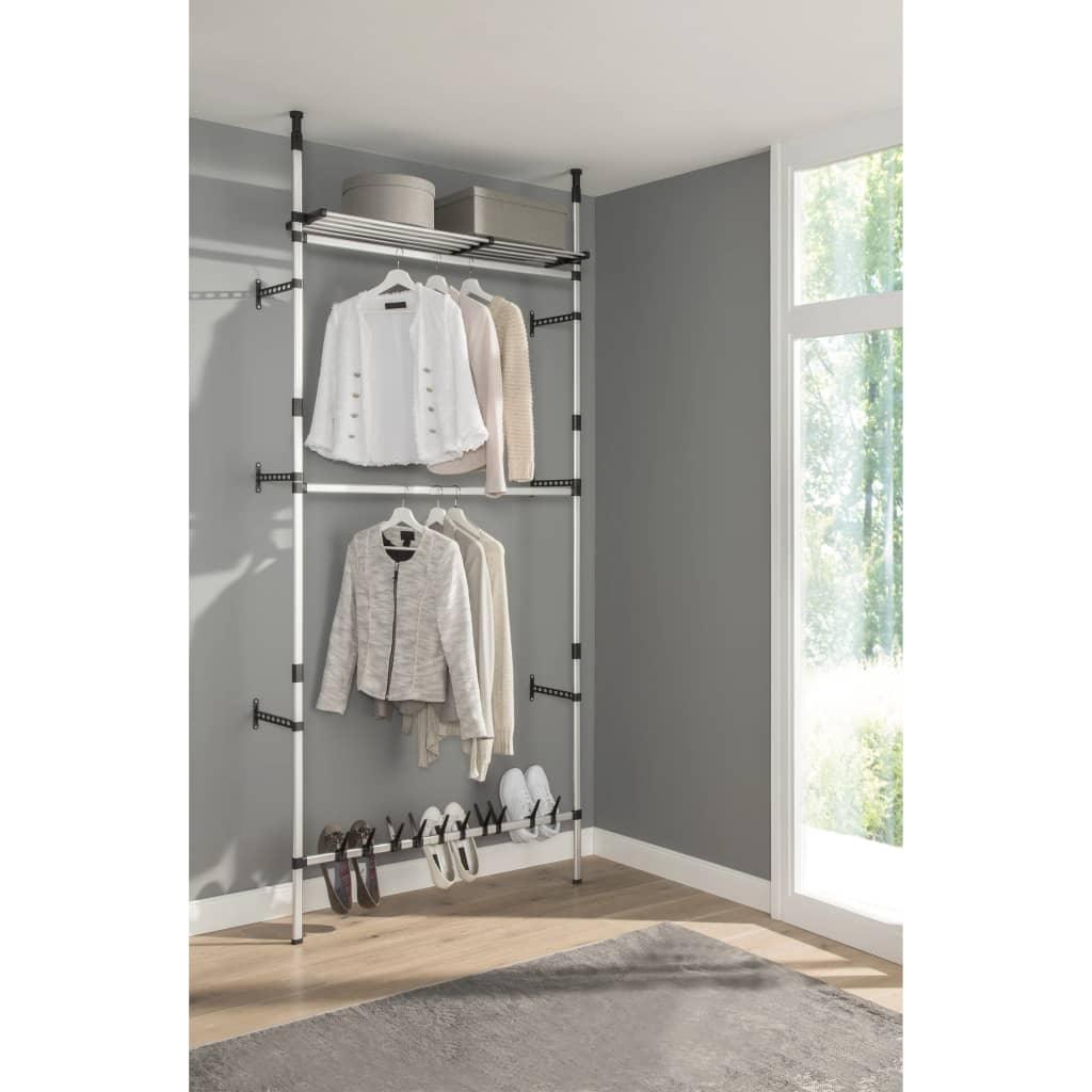 vidaXL Telescopic Wardrobe System with Rods and Shelf Aluminum - PRHOMZ