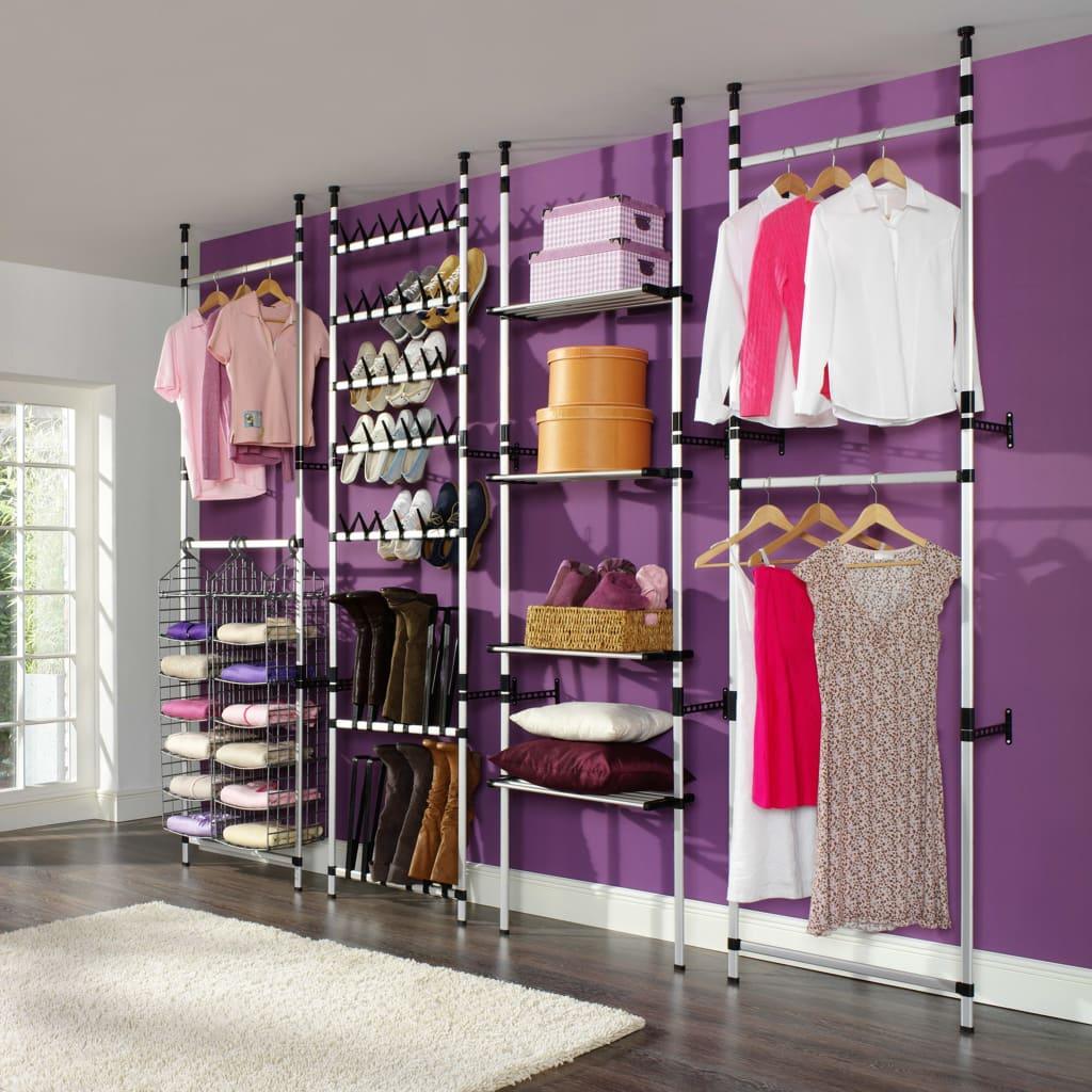 vidaXL Telescopic Wardrobe System with Rods and Shelf Aluminum - PRHOMZ