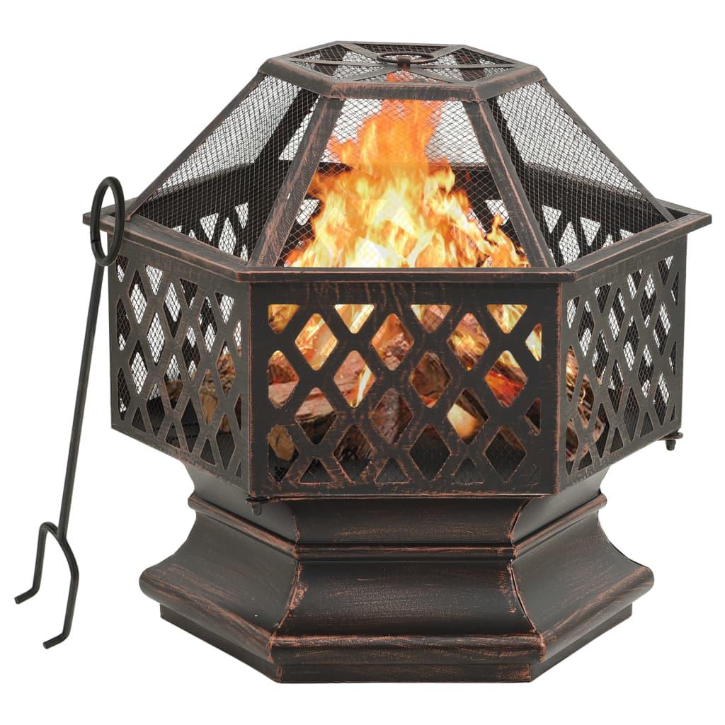 vidaXL Rustic Fire Pit with Poker 24.4"x21.3"x22" XXL Steel - PRHOMZ