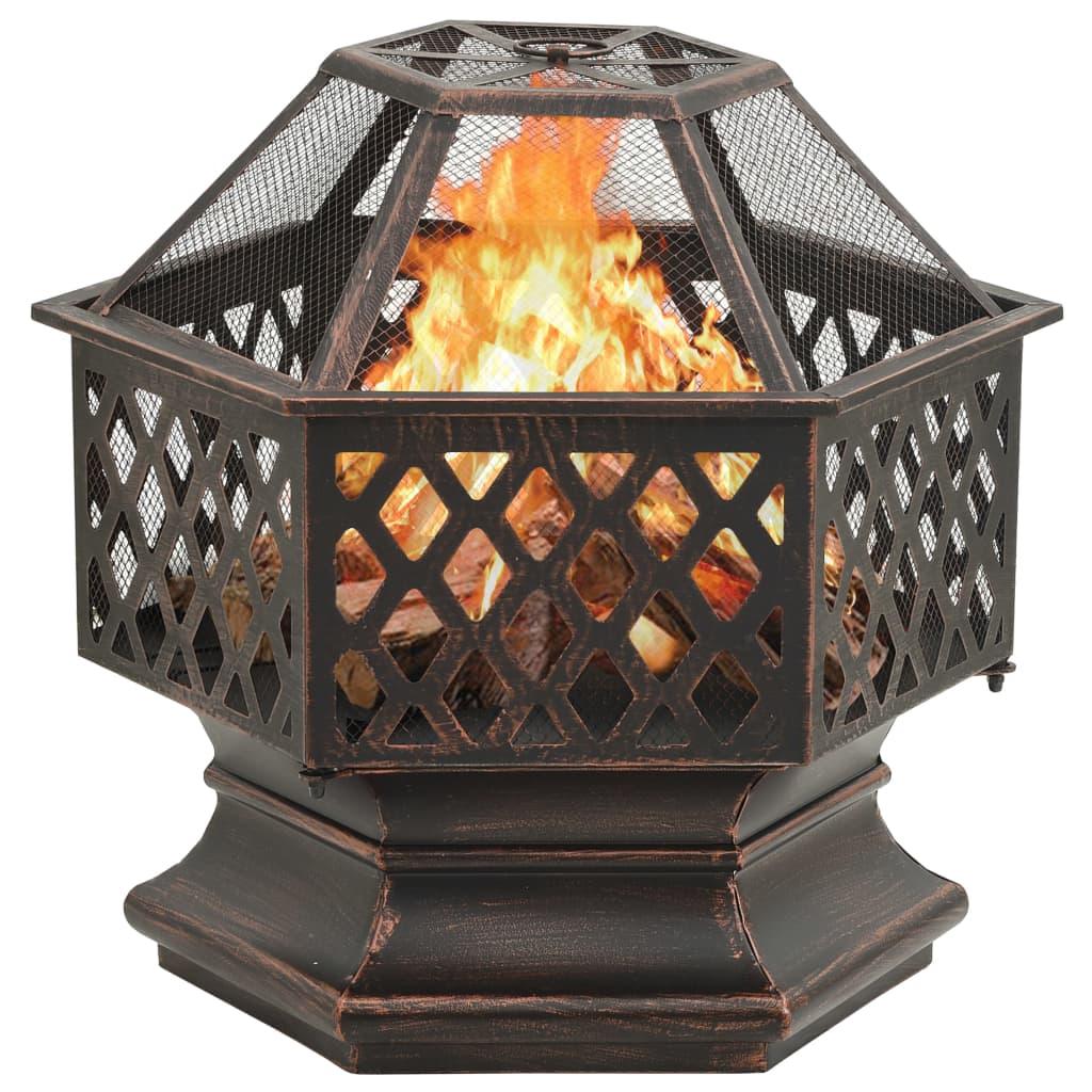 vidaXL Rustic Fire Pit with Poker 24.4"x21.3"x22" XXL Steel - PRHOMZ