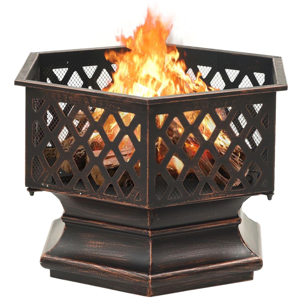 vidaXL Rustic Fire Pit with Poker 24.4"x21.3"x22" XXL Steel - PRHOMZ