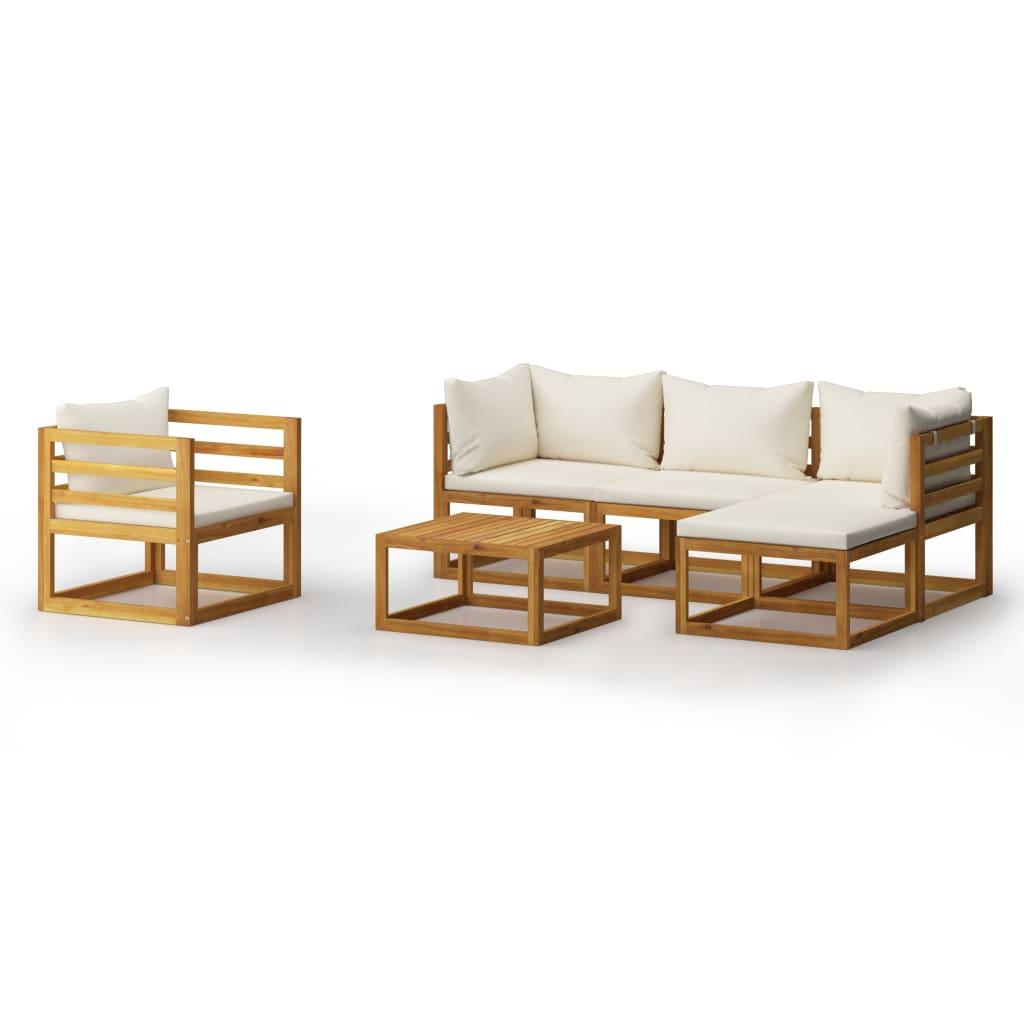 vidaXL 6 Piece Patio Lounge Set with Cushion Cream Solid Acacia Wood - PRHOMZ