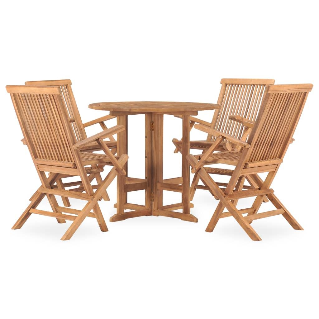 vidaXL 5 Piece Folding Patio Dining Set Solid Teak Wood - PRHOMZ