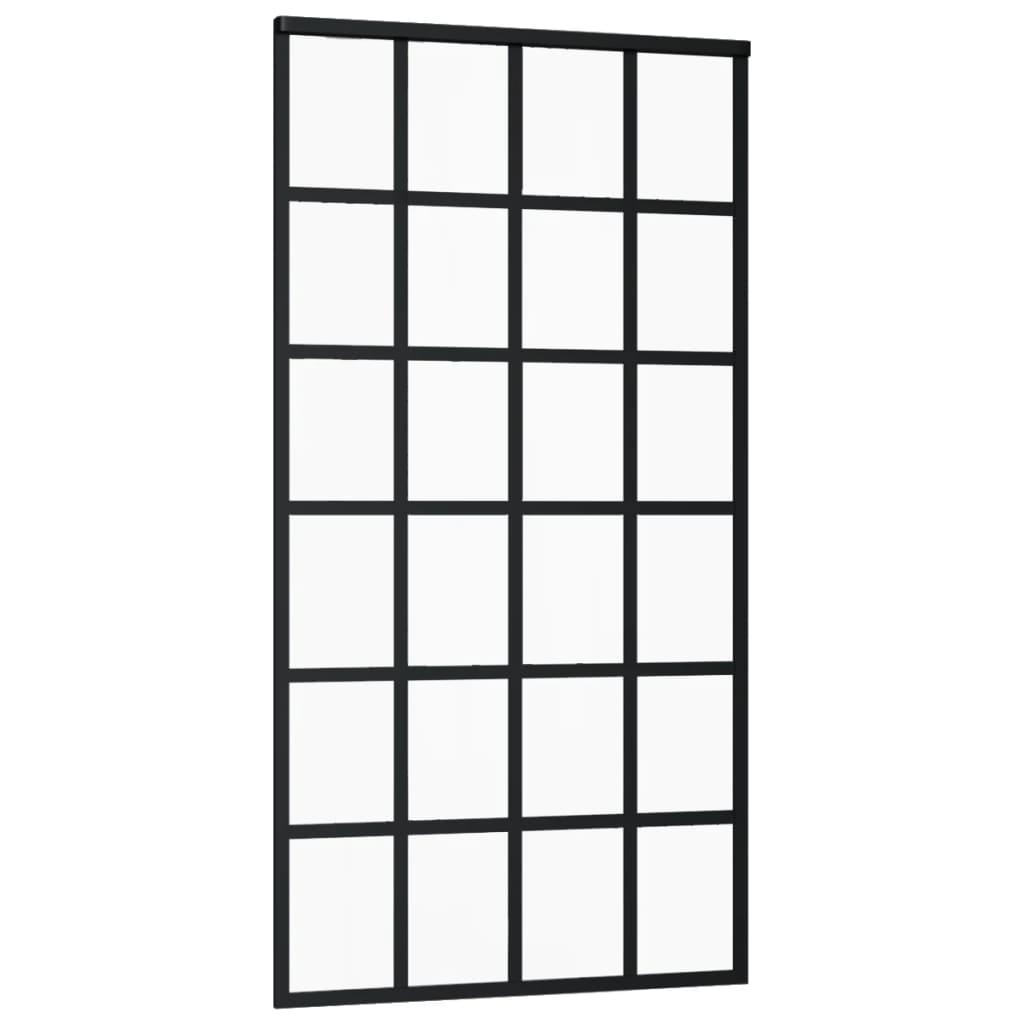 vidaXL Sliding Door ESG Glass and Aluminum 40.2"x80.7" Black - PRHOMZ